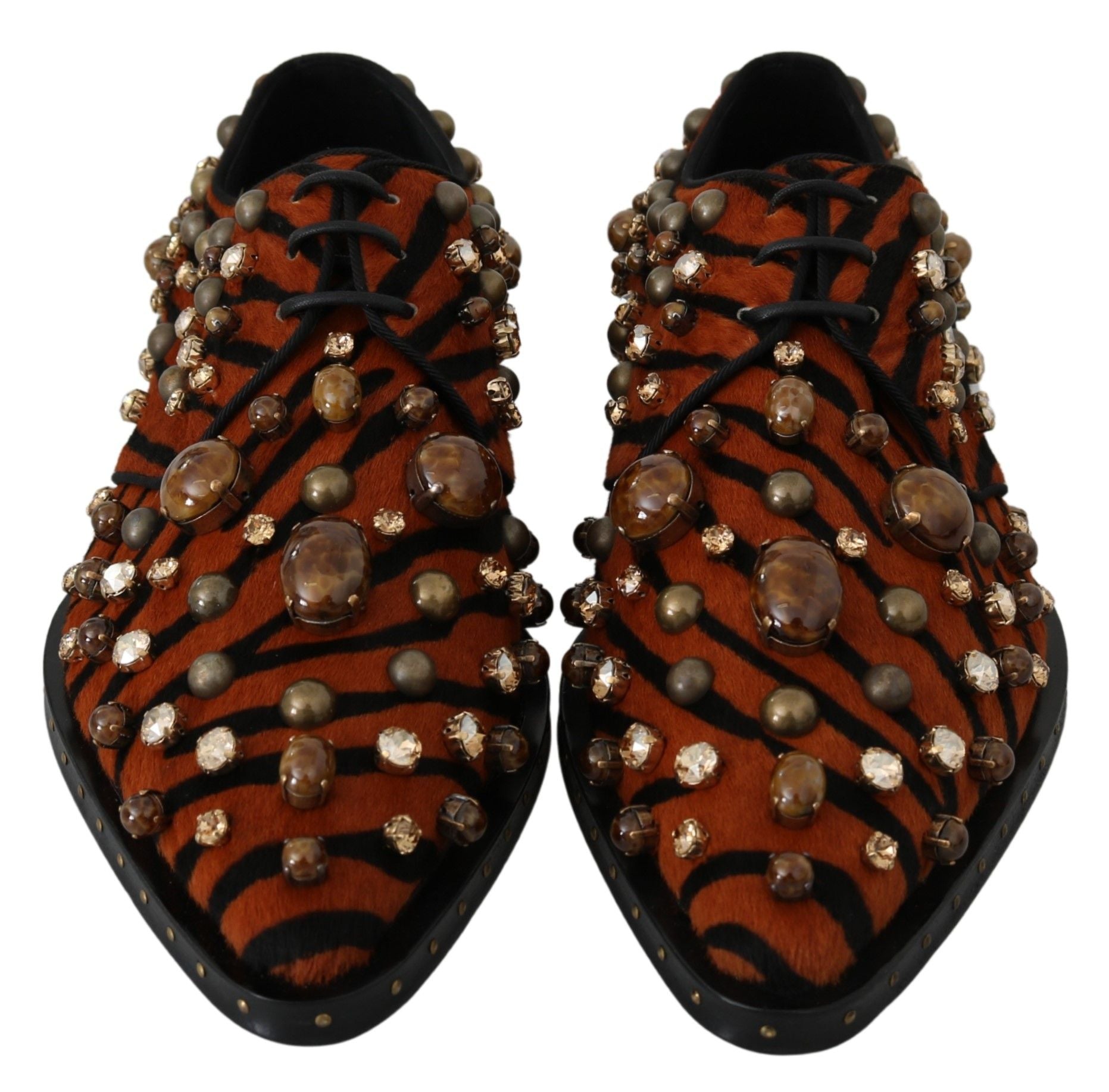 Dolce & Gabbana Orange Pony Hair Crystal Brocade Shoes