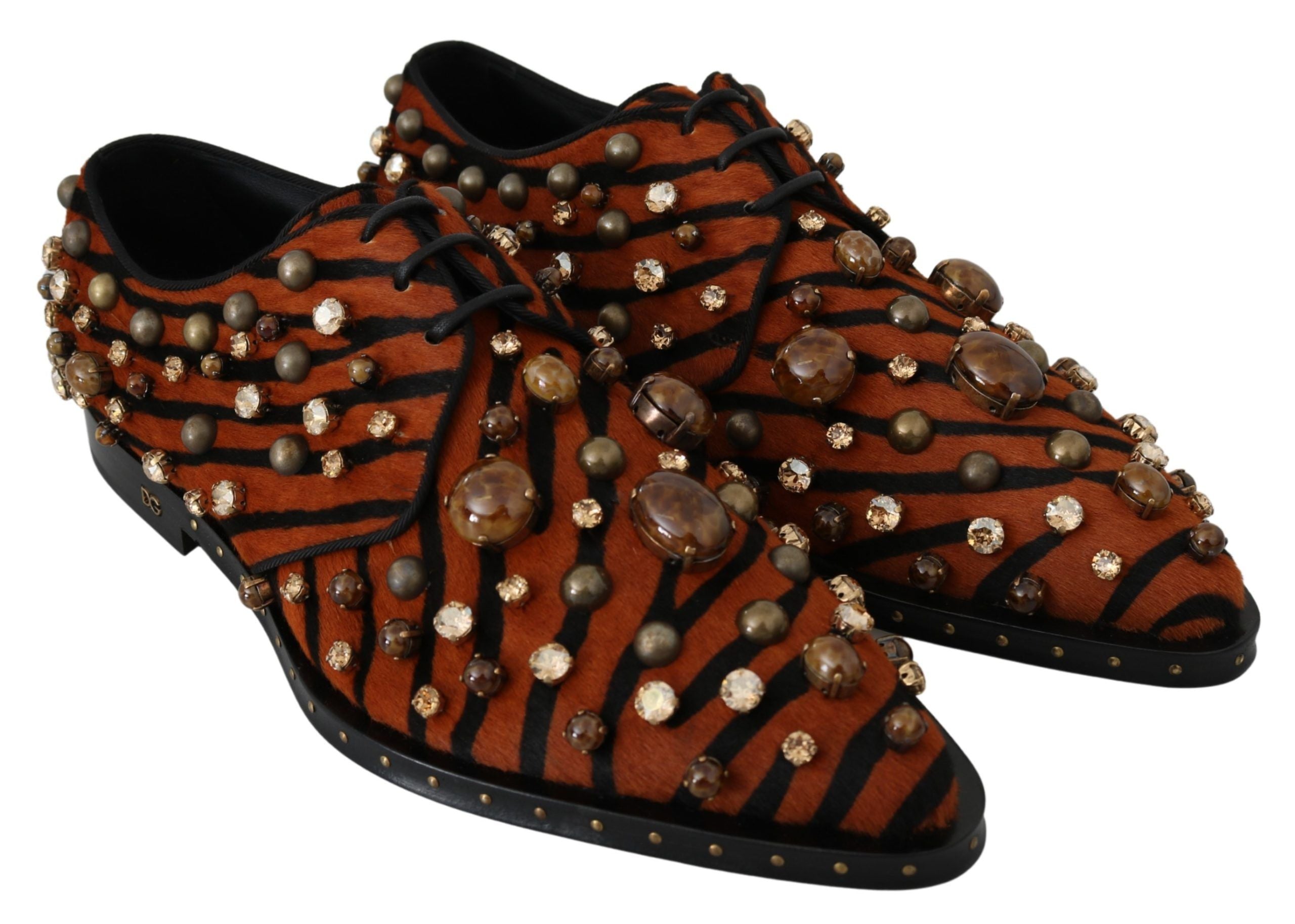 Dolce & Gabbana Orange Pony Hair Crystal Brocade Shoes
