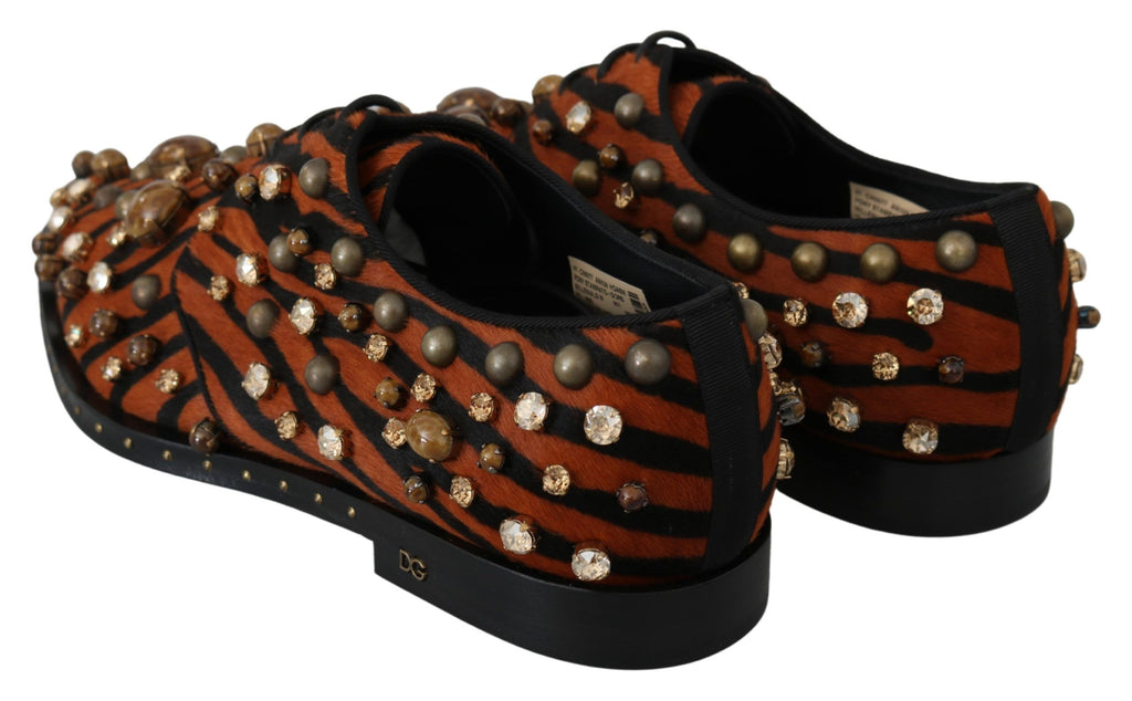 Dolce & Gabbana Orange Pony Hair Crystal Brocade Shoes