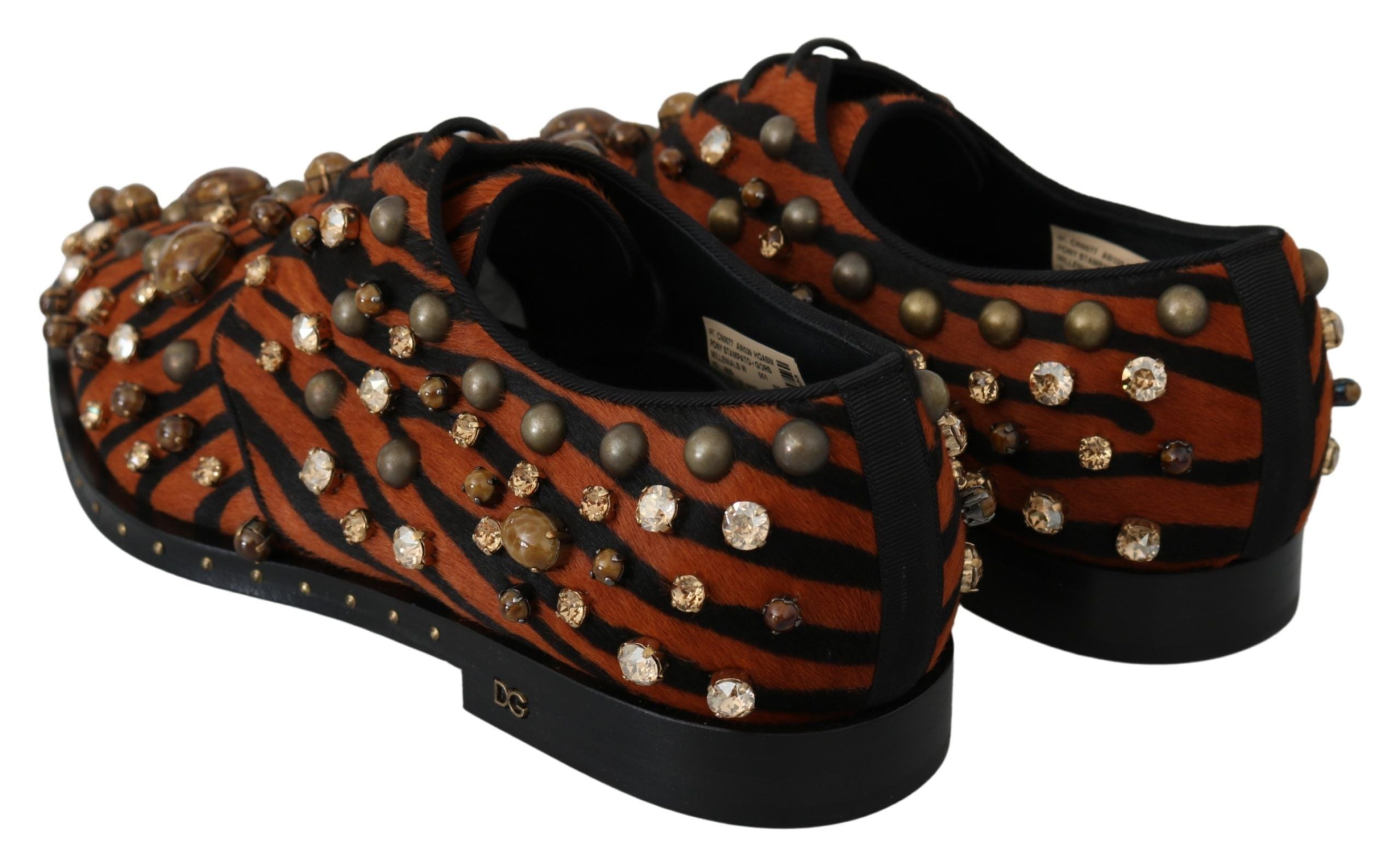 Dolce & Gabbana Orange Pony Hair Crystal Brocade Shoes