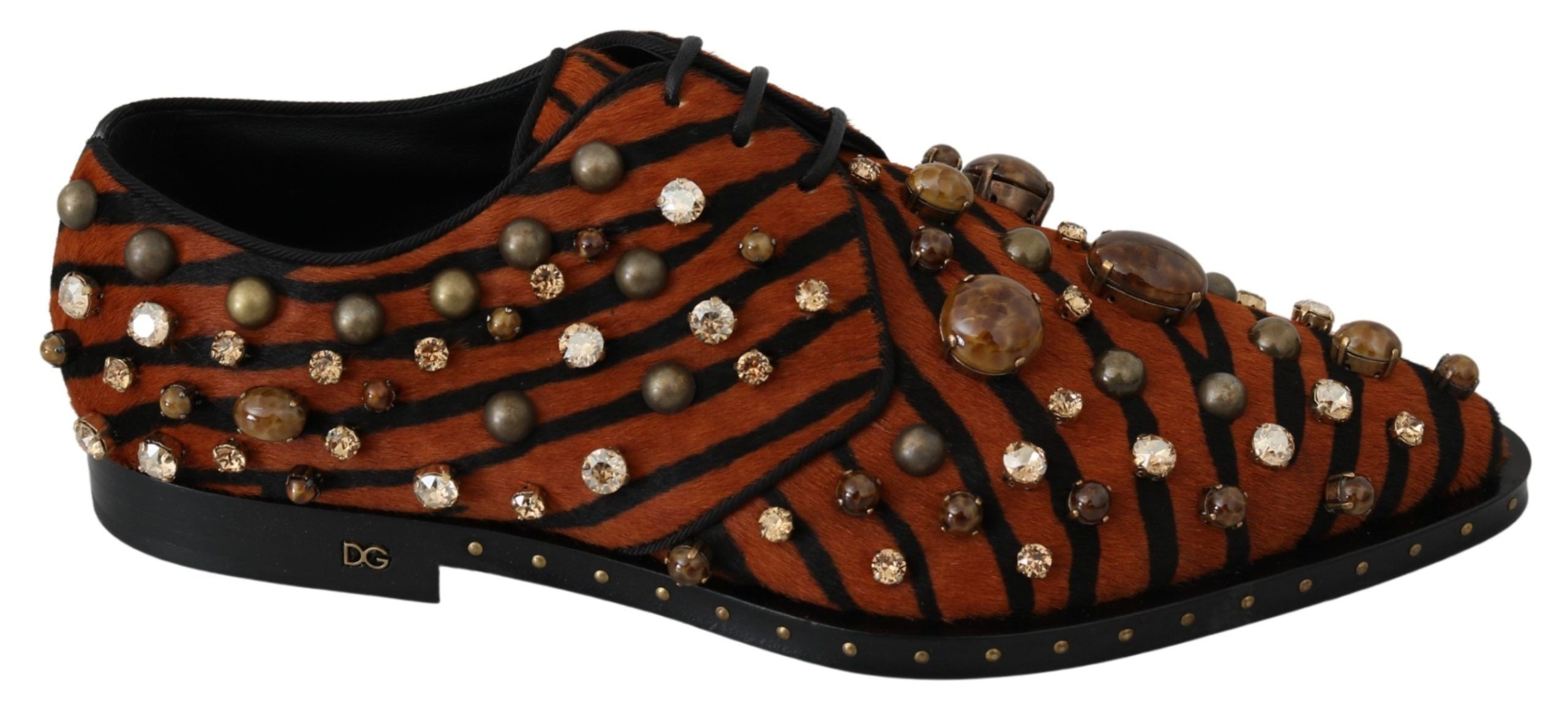 Dolce & Gabbana Orange Pony Hair Crystal Brocade Shoes