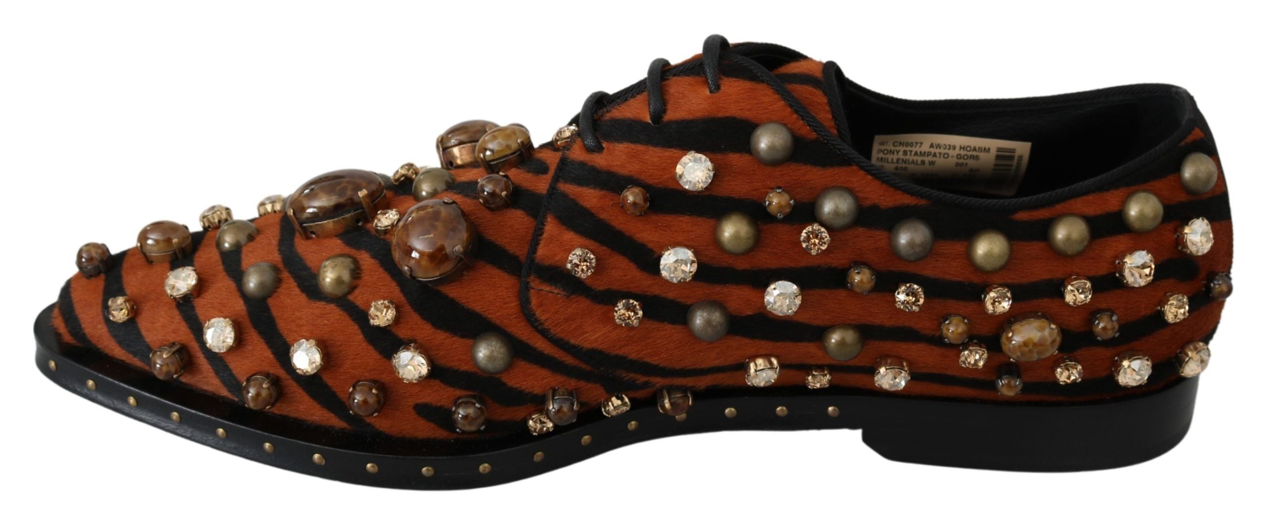 Dolce & Gabbana Orange Pony Hair Crystal Brocade Shoes
