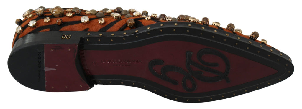 Dolce & Gabbana Orange Pony Hair Crystal Brocade Shoes