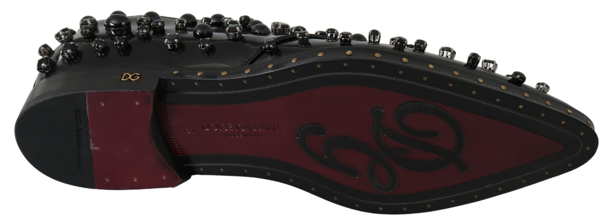Dolce & Gabbana Black Leather Crystal Brogue Shoes