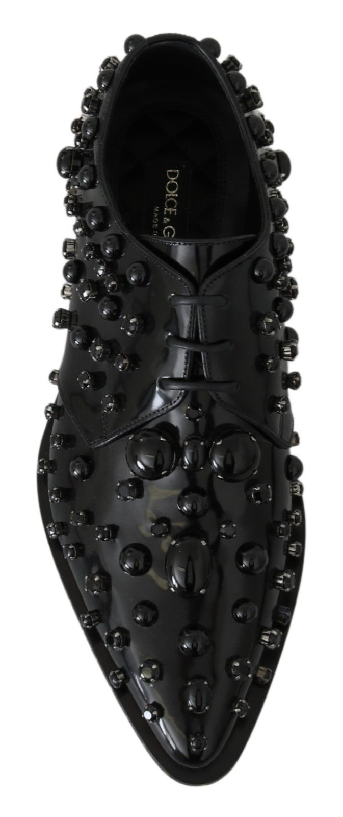 Dolce & Gabbana Black Leather Crystal Brogue Shoes