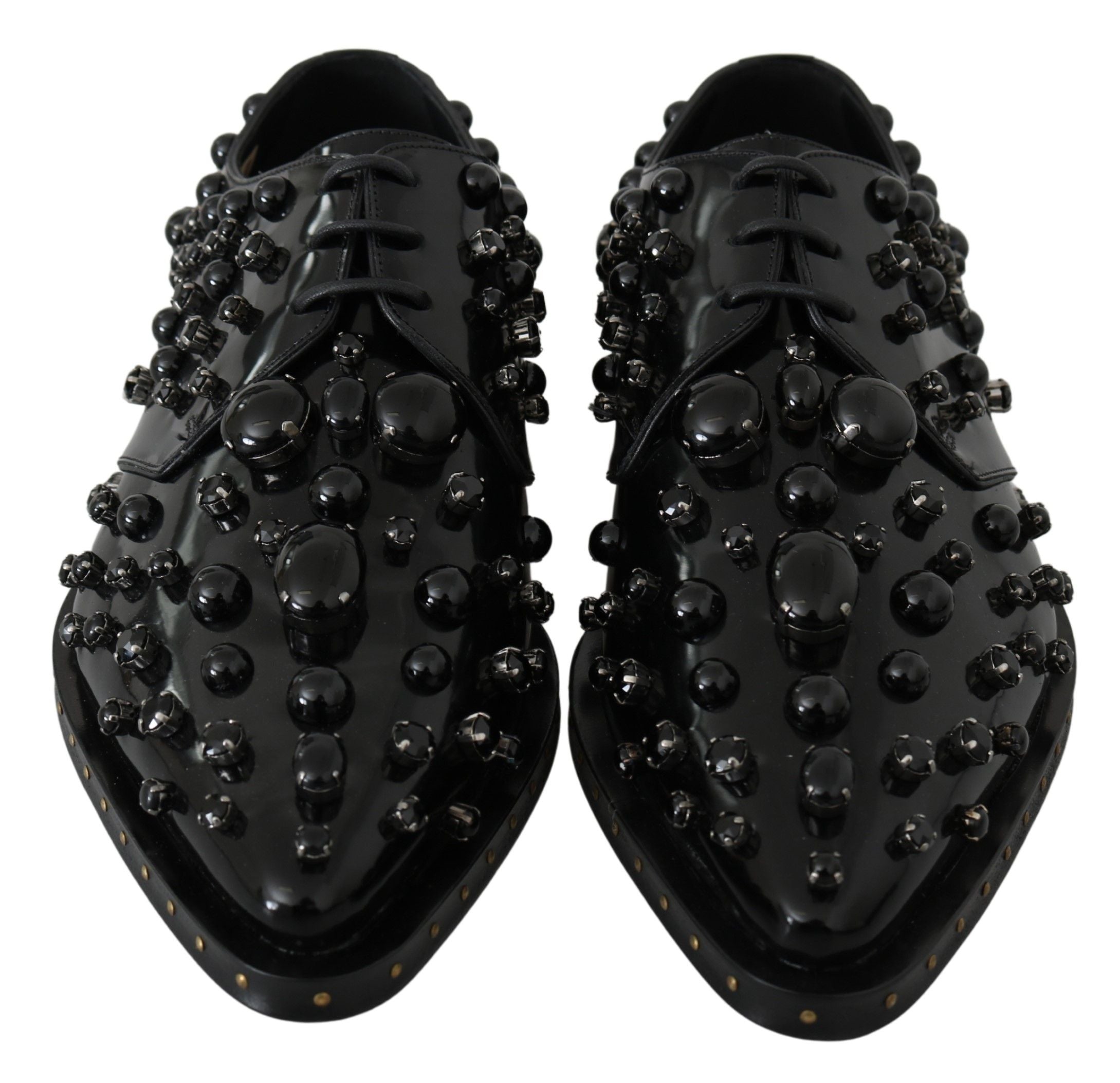 Dolce & Gabbana Black Leather Crystal Brogue Shoes