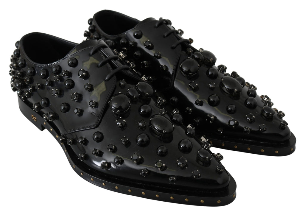 Dolce & Gabbana Schwarz Leder Kristalle Kleid Broque Schuhe