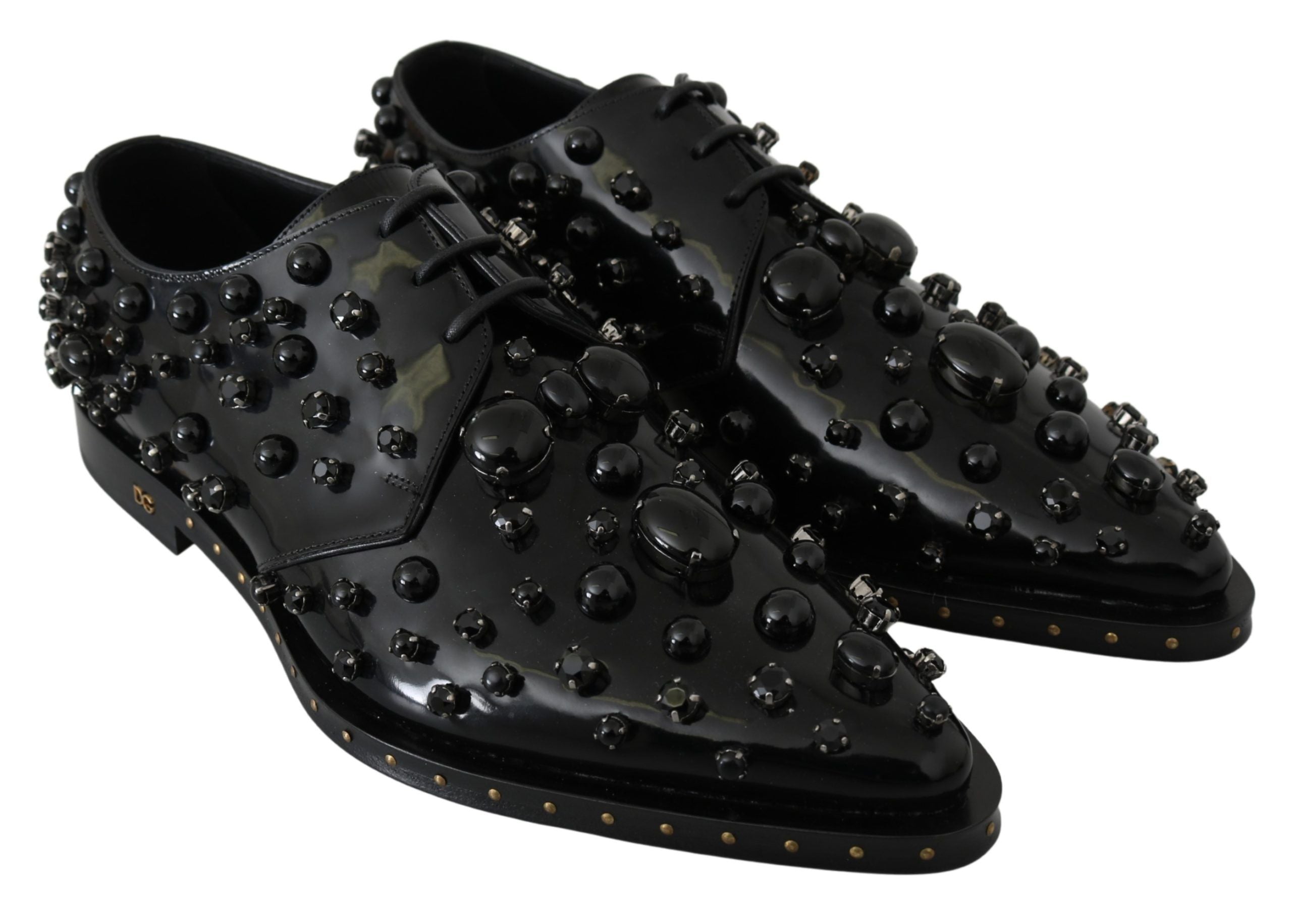 Dolce & Gabbana Black Leather Crystal Brogue Shoes