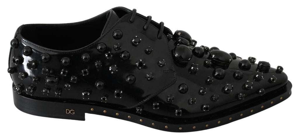 Dolce & Gabbana Schwarz Leder Kristalle Kleid Broque Schuhe