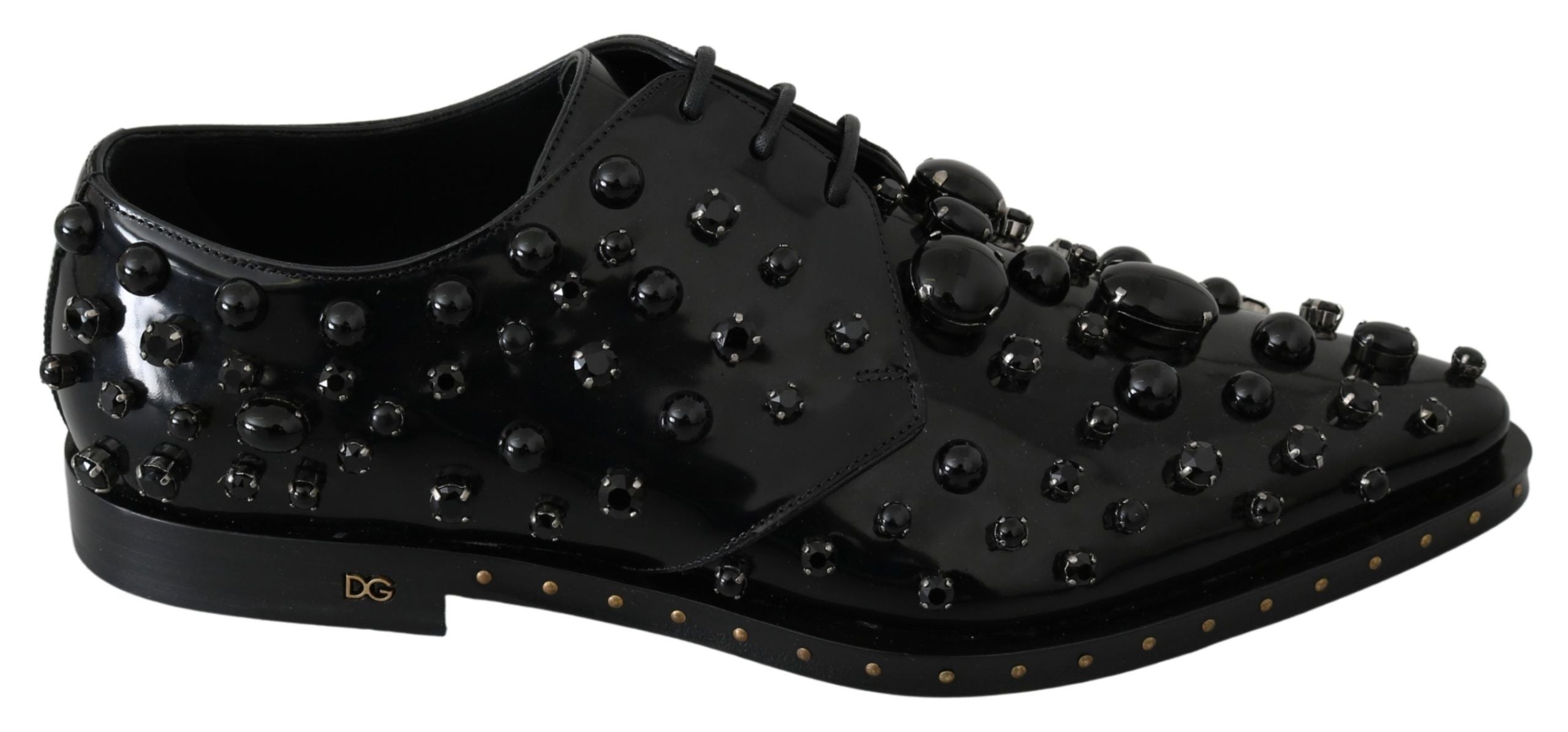 Dolce & Gabbana Black Leather Crystal Brogue Shoes