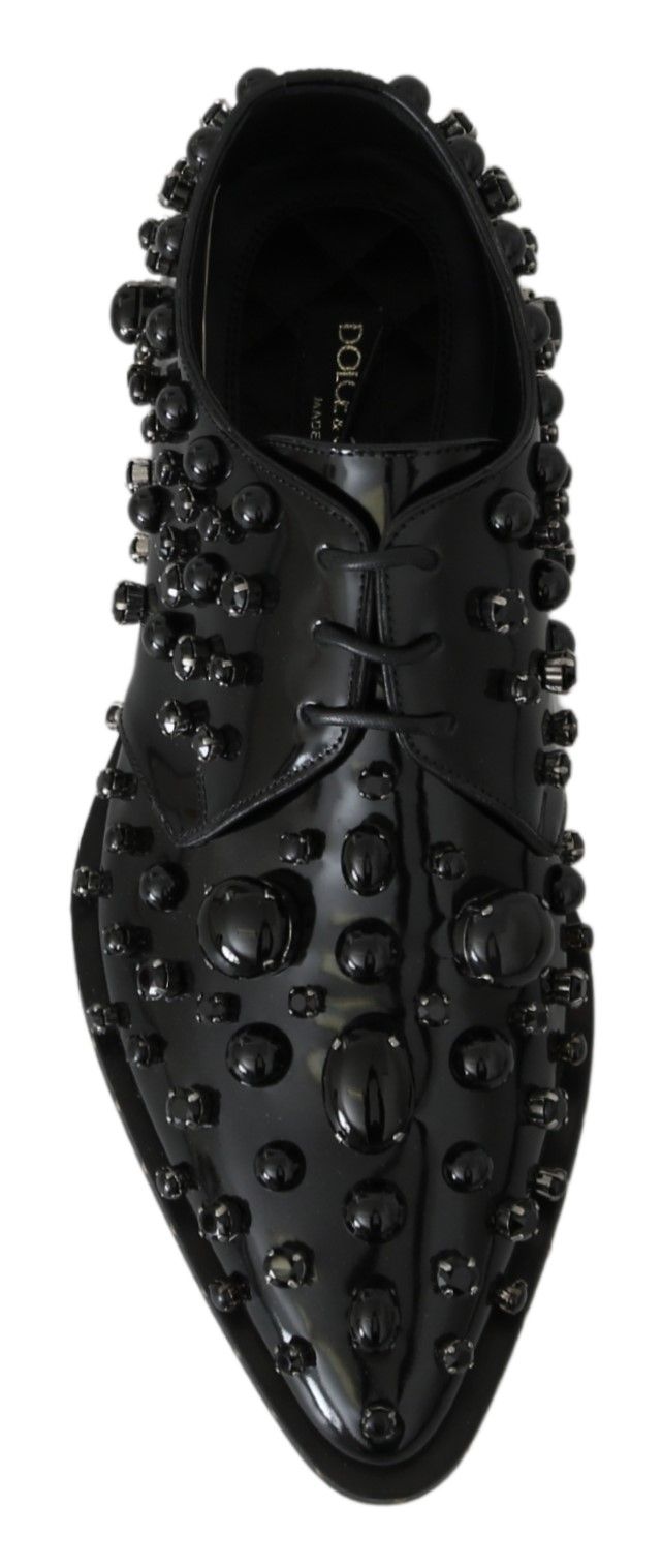 Dolce & Gabbana Black Leather Crystal Brogue Shoes