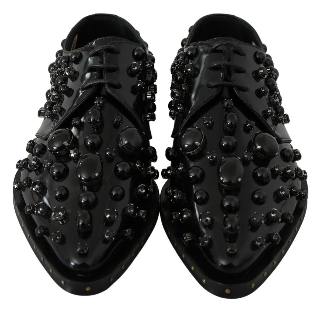 Dolce & Gabbana Schwarz Leder Kristalle Kleid Broque Schuhe