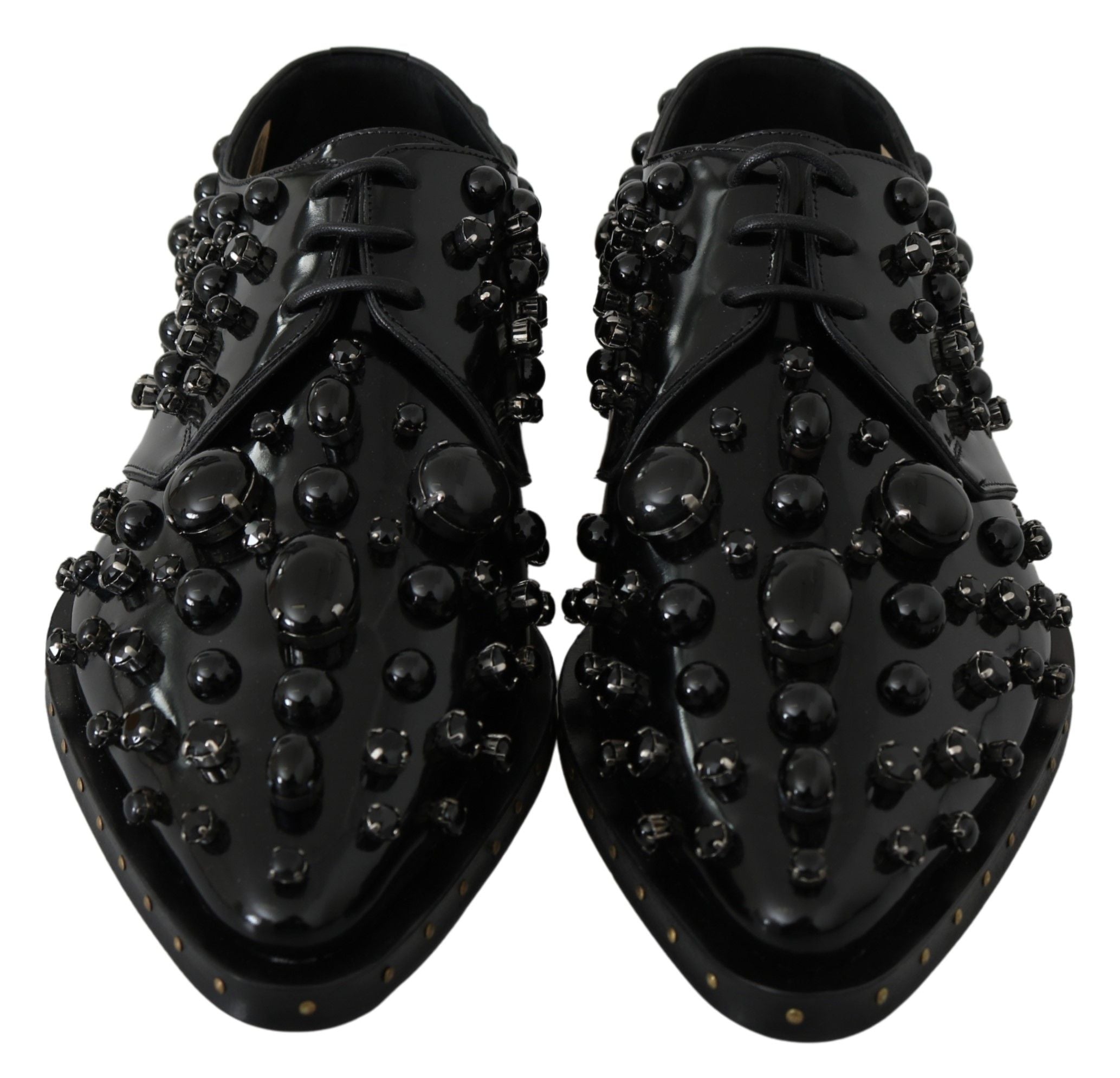 Dolce & Gabbana Black Leather Crystal Brogue Shoes