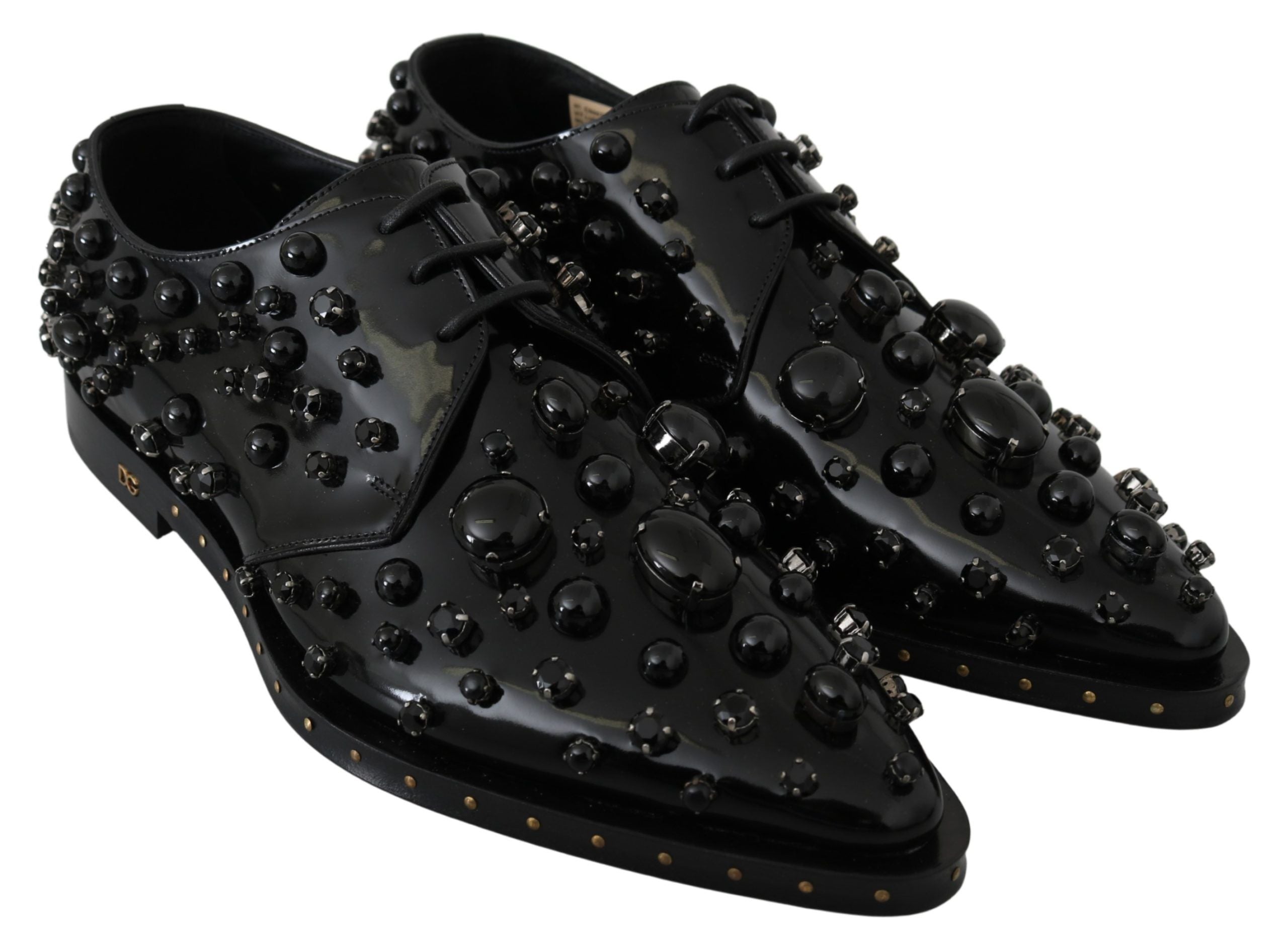 Dolce & Gabbana Black Leather Crystal Brogue Shoes