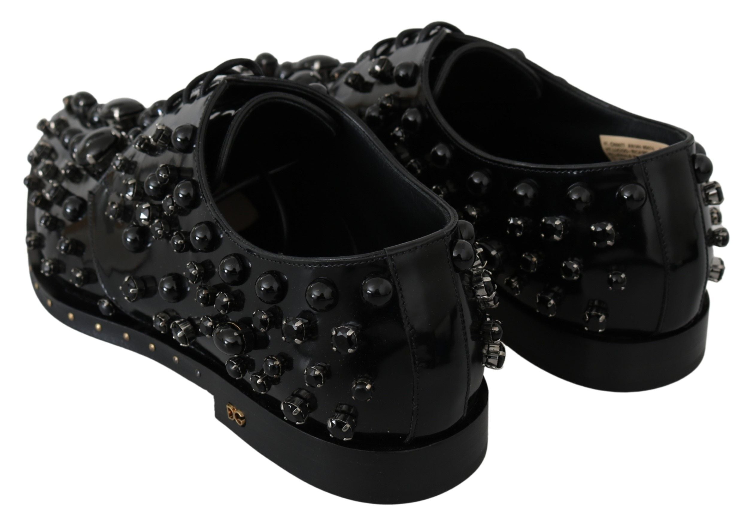 Dolce & Gabbana Black Leather Crystal Brogue Shoes