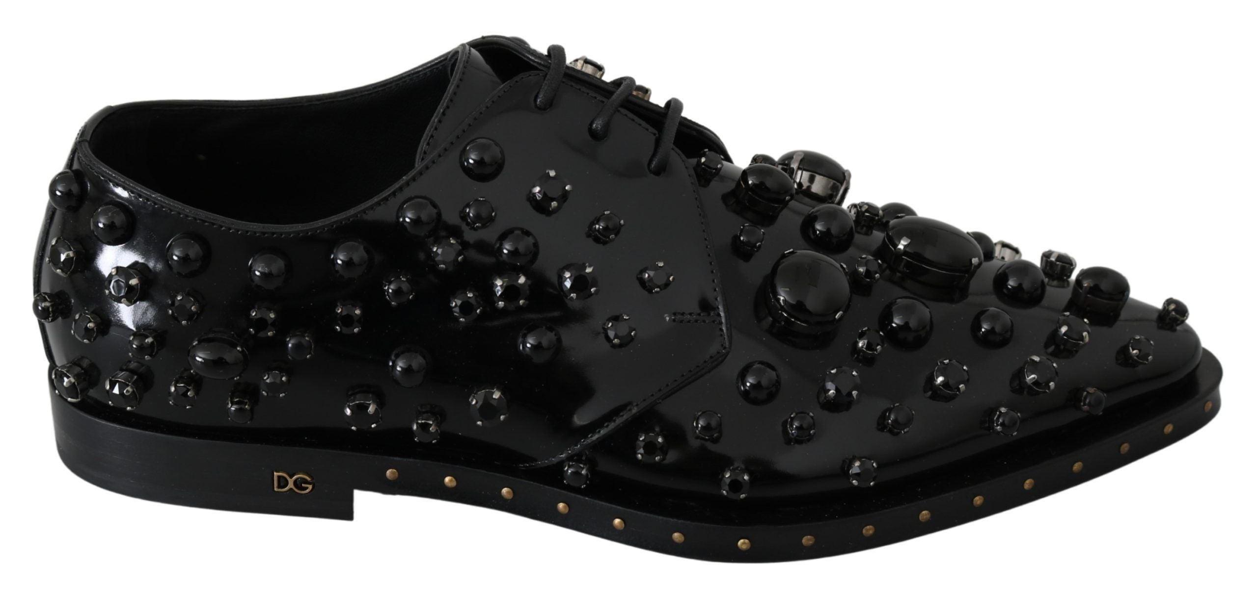 Dolce & Gabbana Black Leather Crystal Brogue Shoes