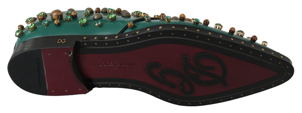 Dolce & Gabbana Grünes Leder Kristall Kleid Broque Schuhe