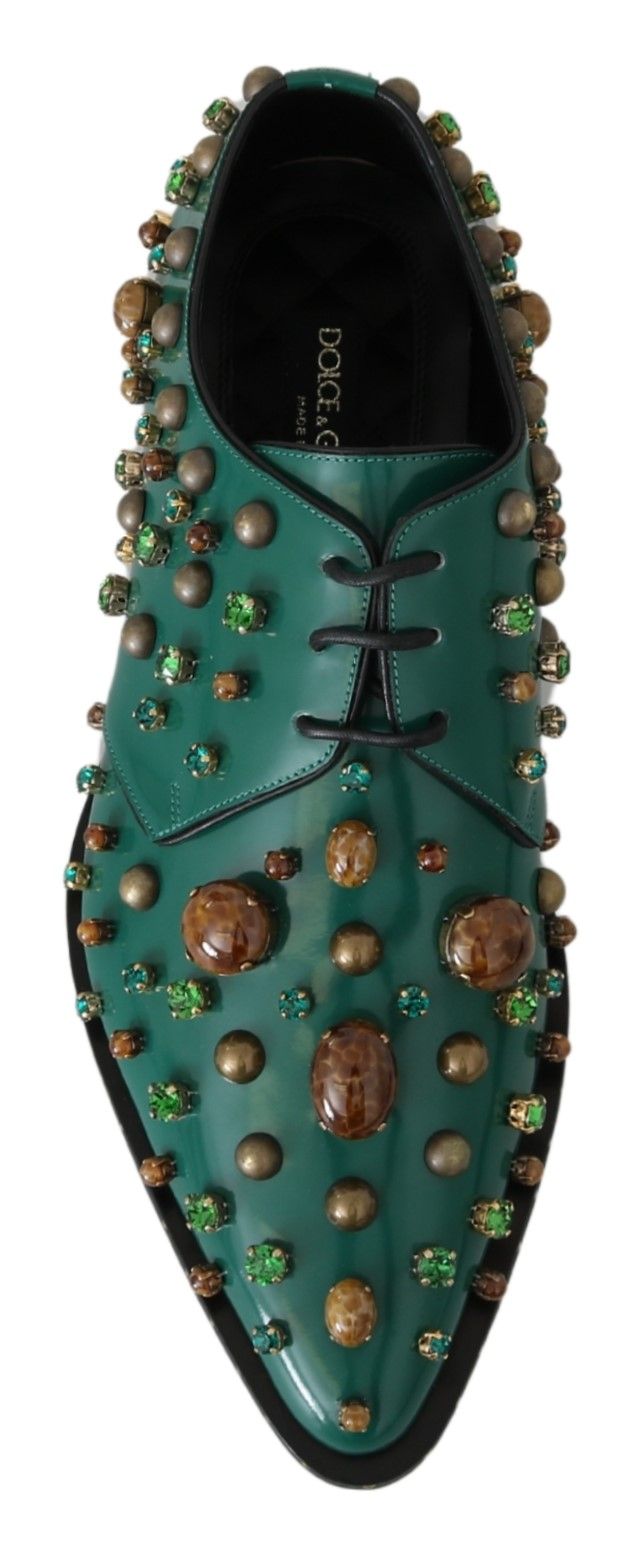 Dolce & Gabbana Grünes Leder Kristall Kleid Broque Schuhe
