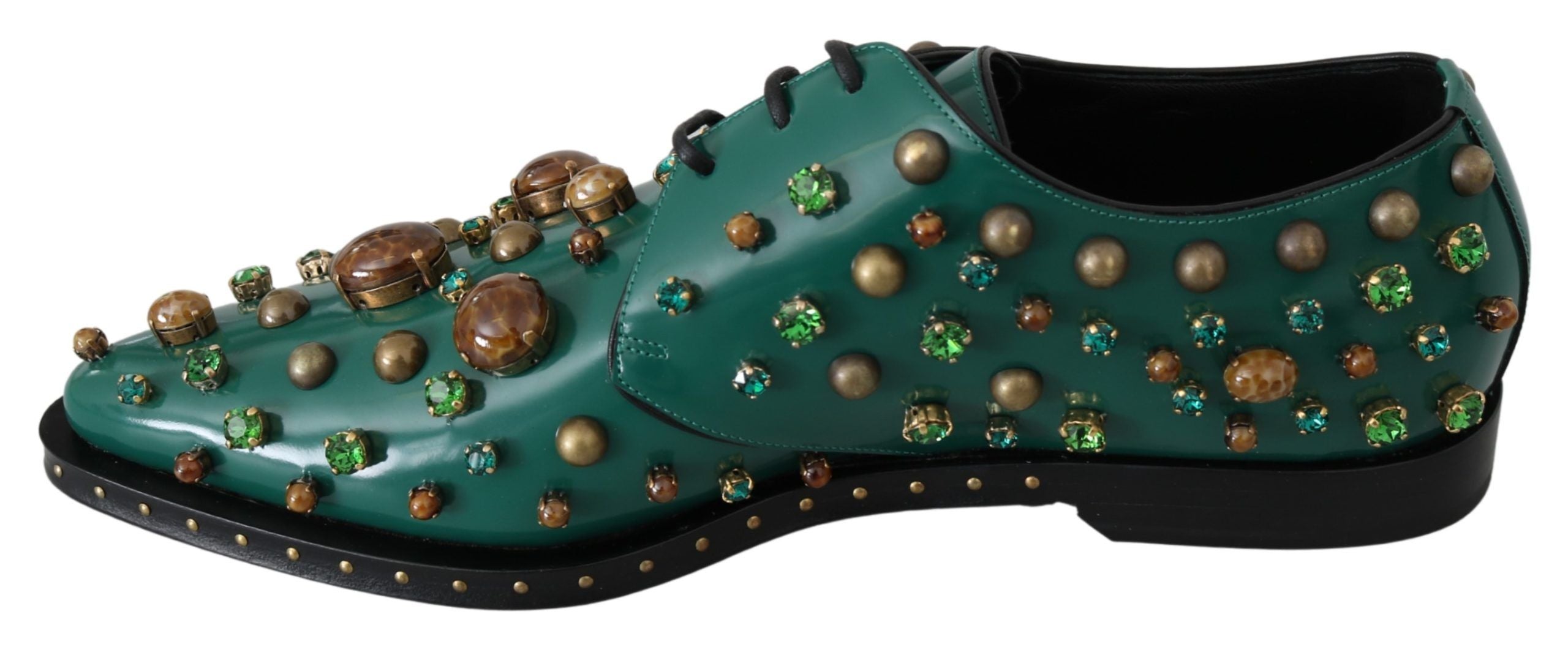Dolce & Gabbana Grünes Leder Kristall Kleid Broque Schuhe