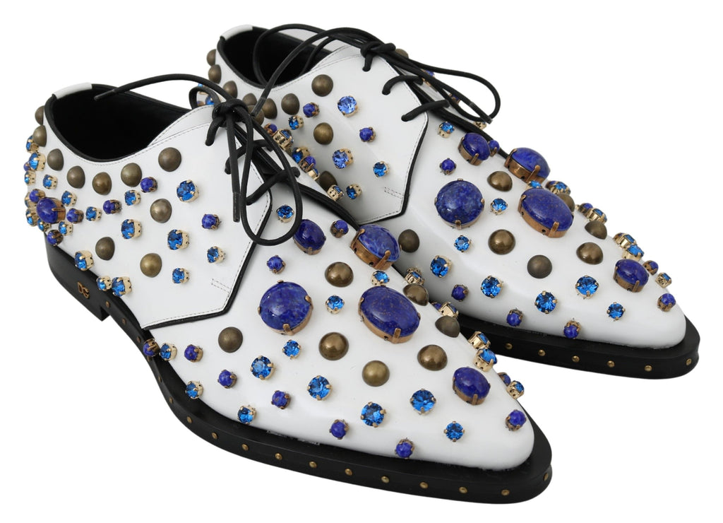 Dolce & Gabbana Weiß Leder Kristalle Kleid Broque Schuhe