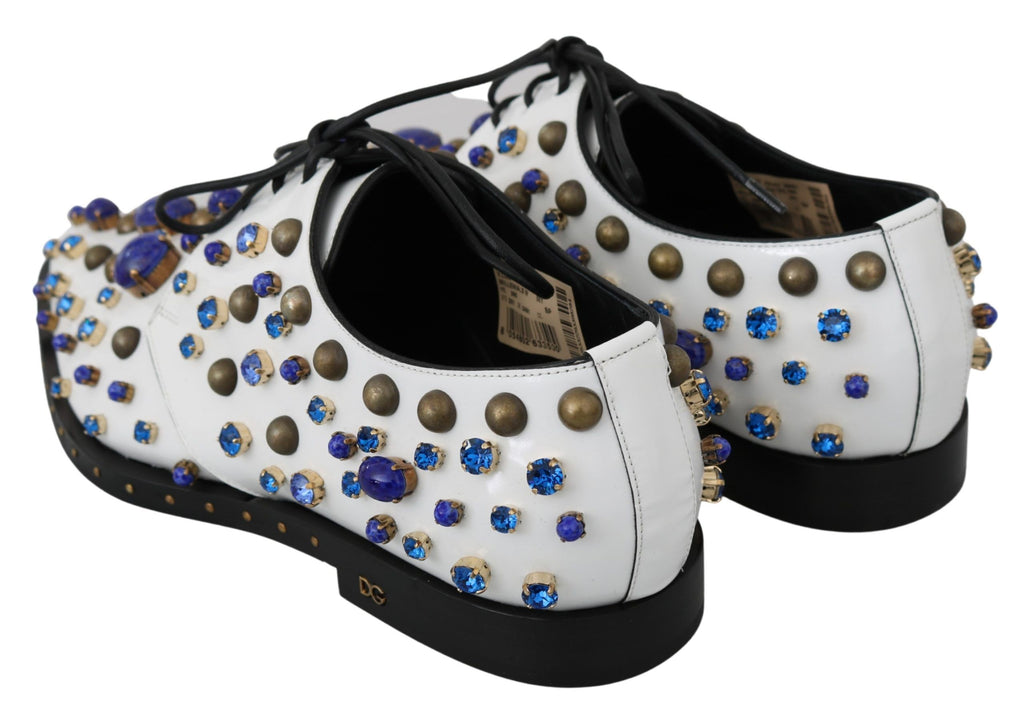 Dolce & Gabbana Weiß Leder Kristalle Kleid Broque Schuhe