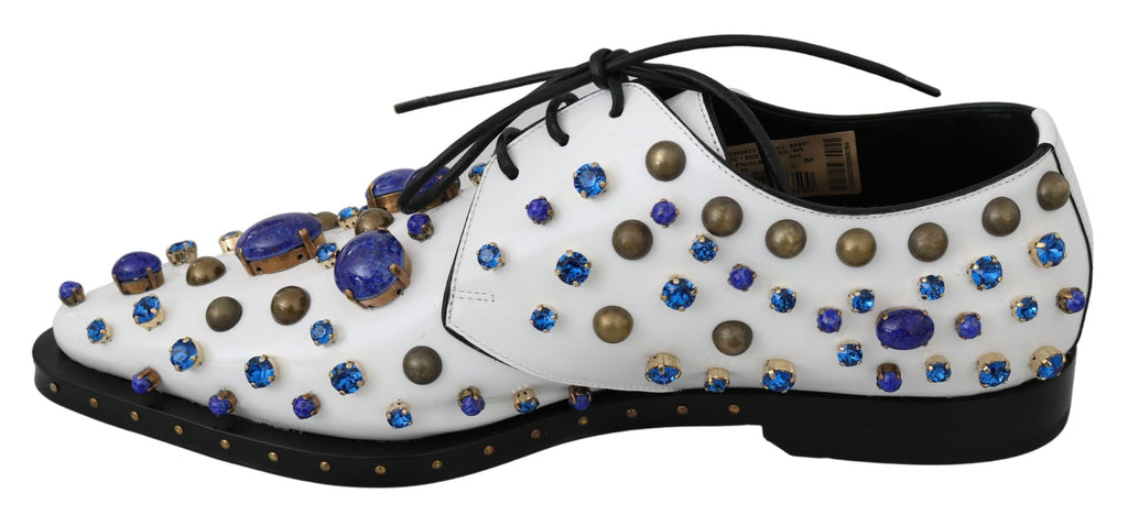 Dolce & Gabbana Weiß Leder Kristalle Kleid Broque Schuhe