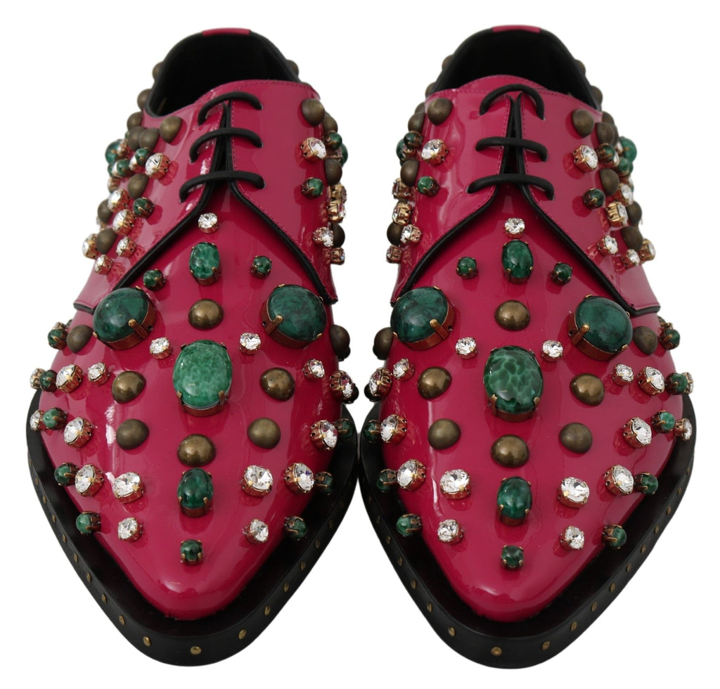 Dolce & Gabbana Pink Leather Crystals Dress Brogue Shoes