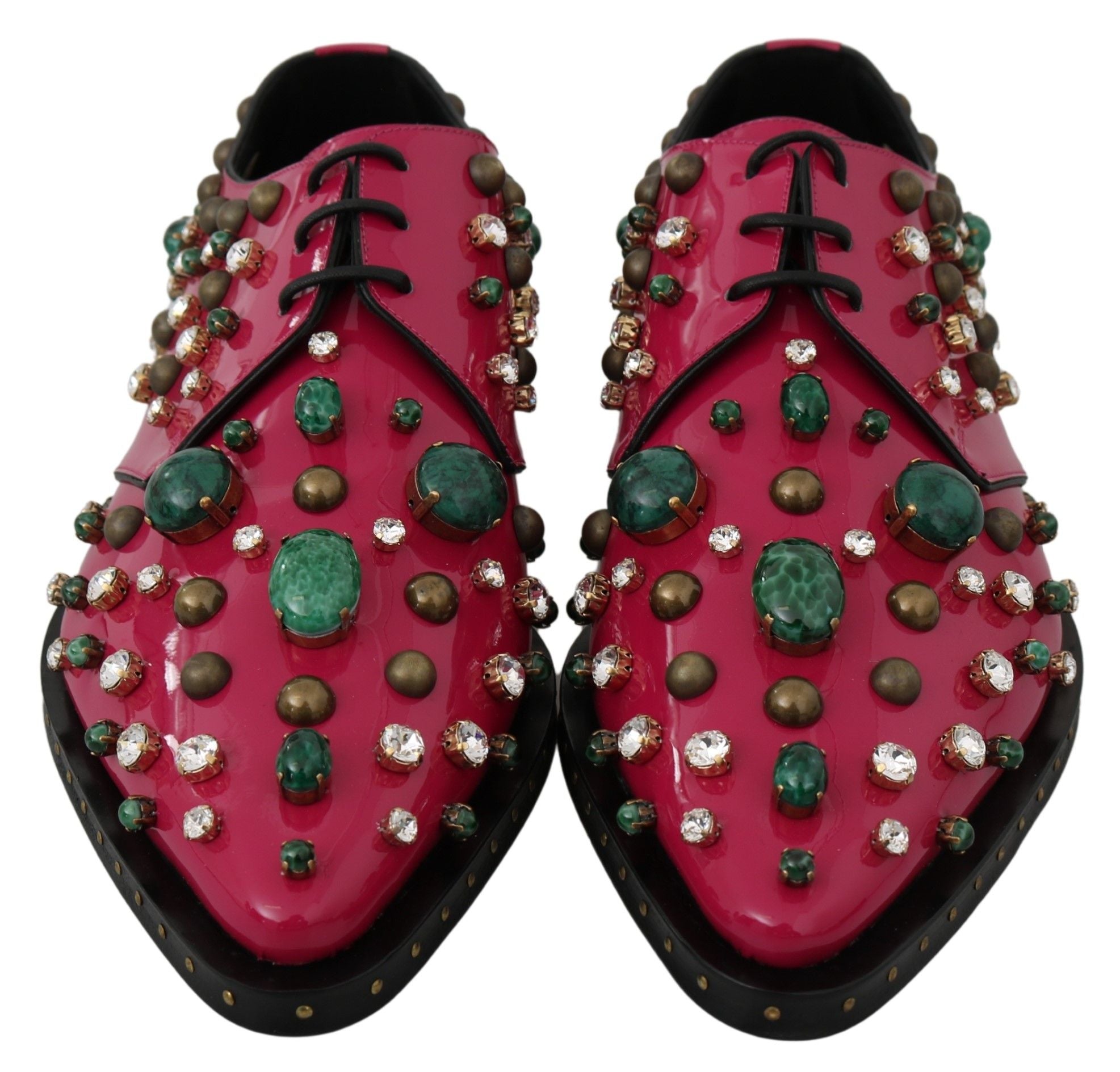 Dolce & Gabbana Pink Leather Crystals Dress Brogue Shoes
