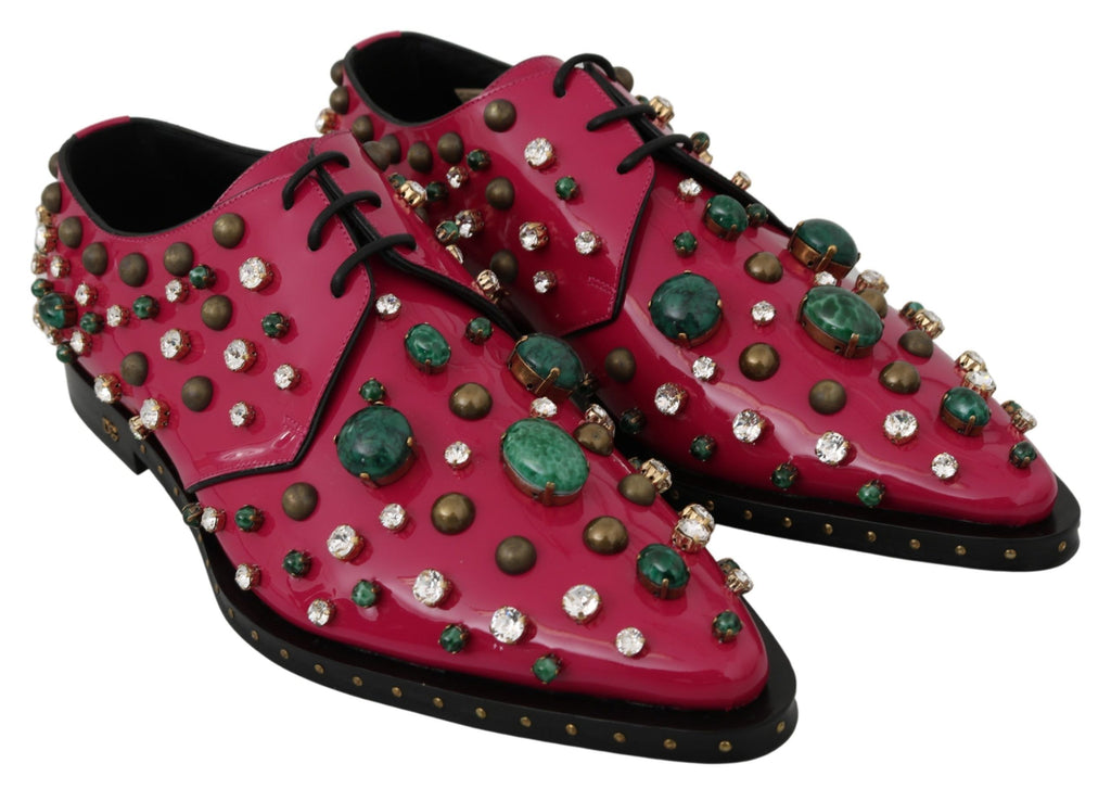 Dolce & Gabbana Pink Leather Crystals Dress Brogue Shoes