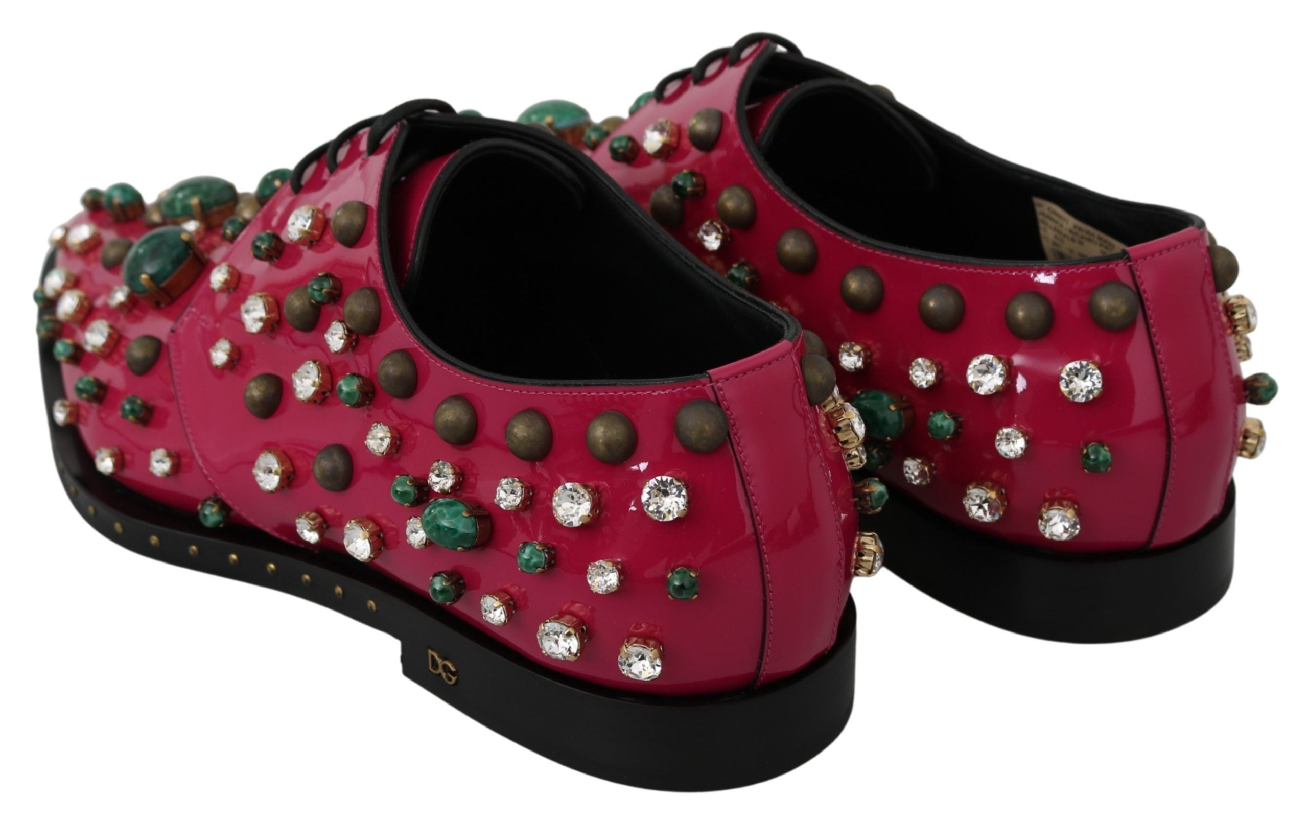 Dolce & Gabbana Pink Leather Crystals Dress Brogue Shoes