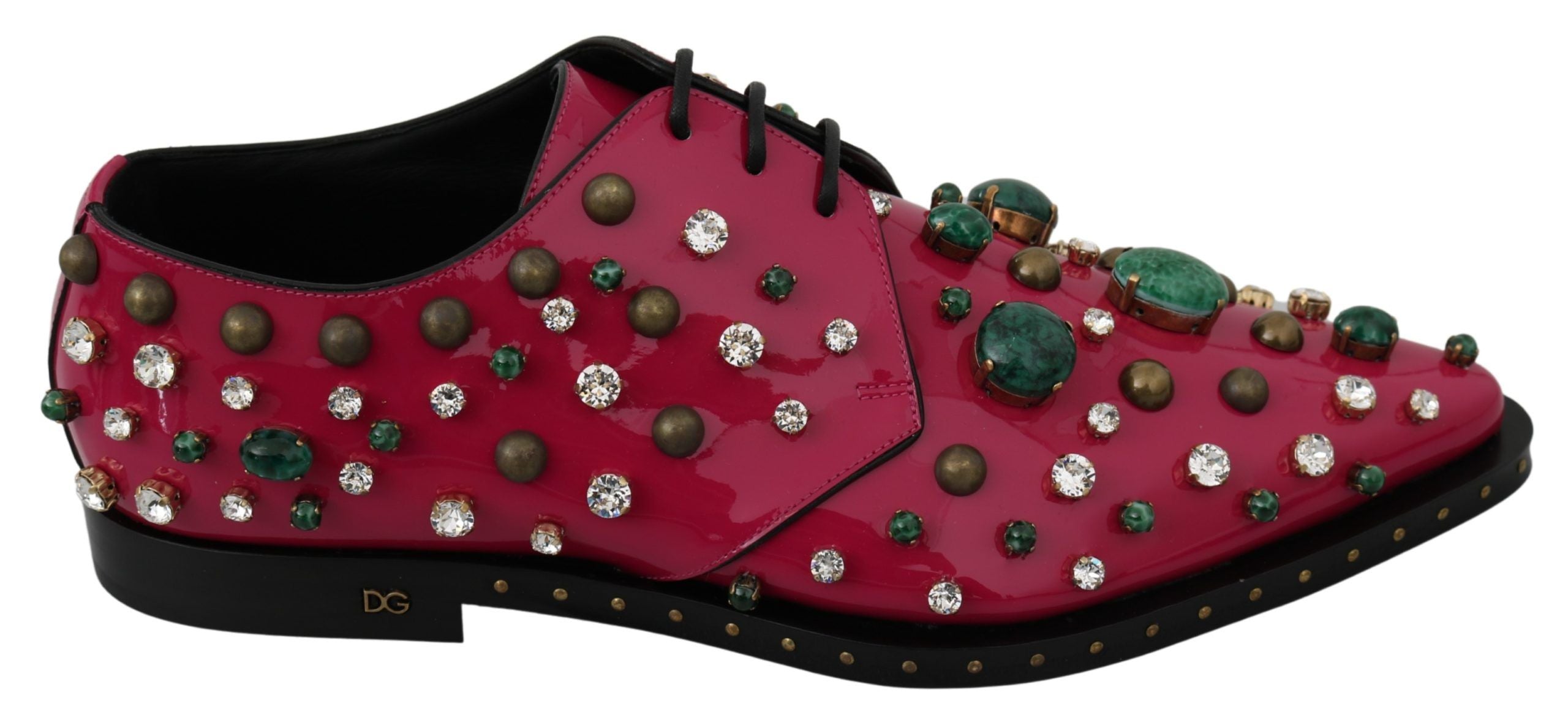 Dolce & Gabbana Pink Leather Crystals Dress Brogue Shoes