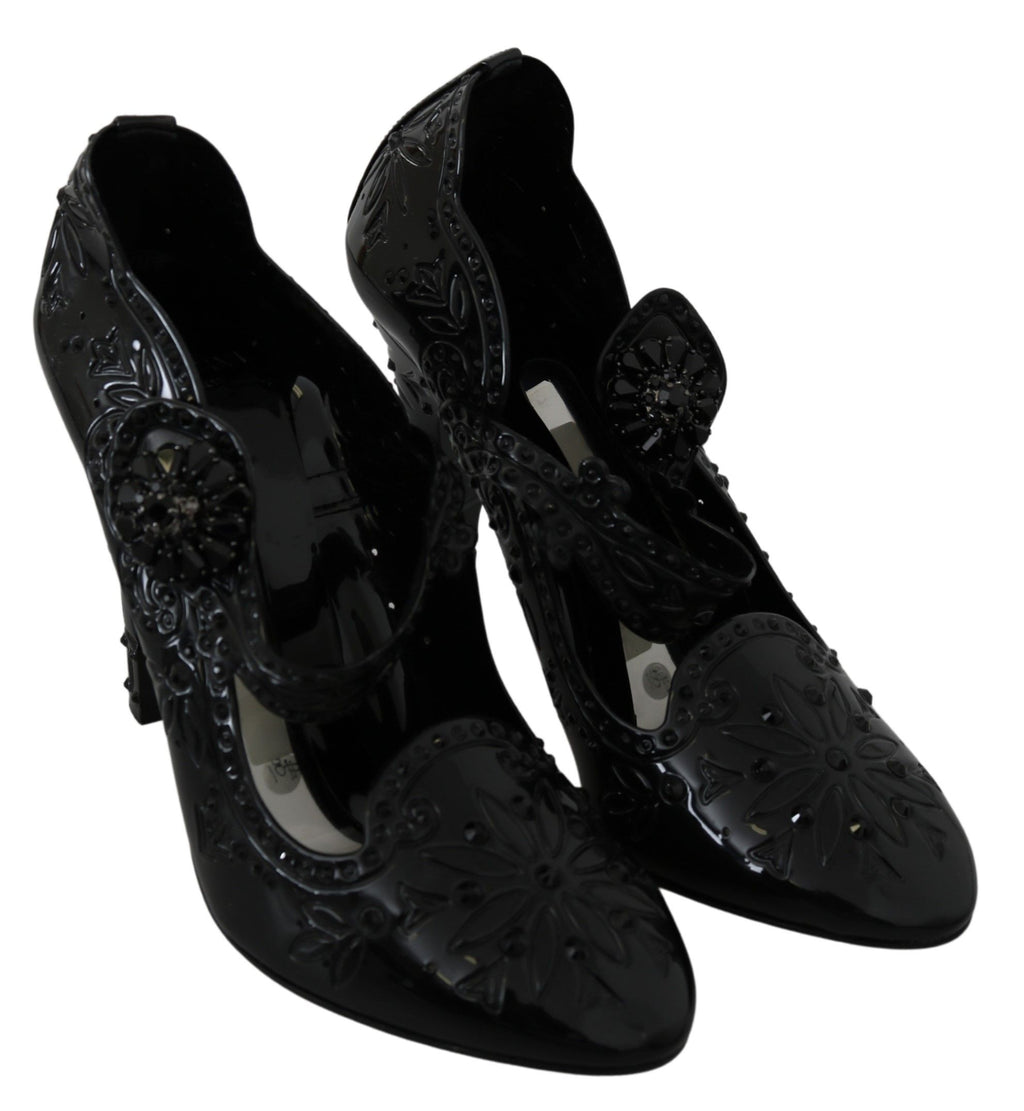 Dolce & Gabbana Schwarz Floral Kristall CINDERELLA Heels Schuhe