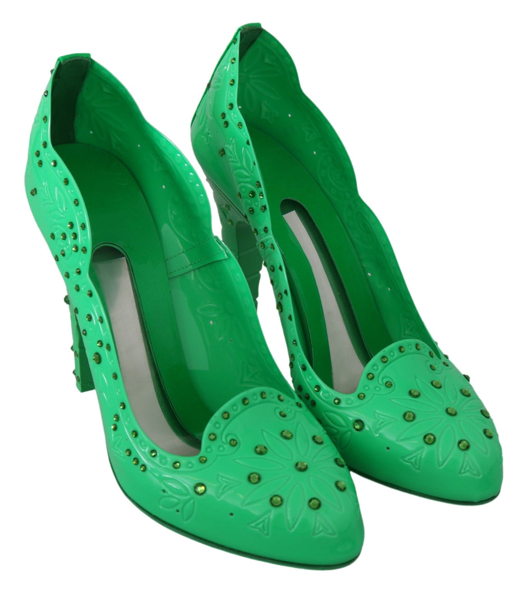 Dolce & Gabbana Grün Kristall Floral CINDERELLA Heels Schuhe