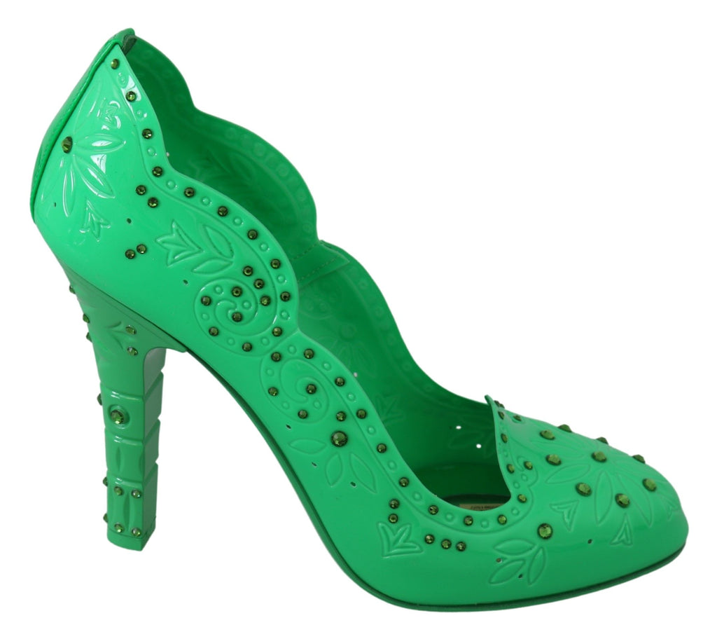 Dolce & Gabbana Grün Kristall Floral CINDERELLA Heels Schuhe