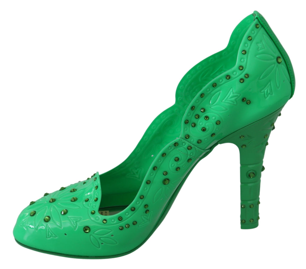 Dolce & Gabbana Grün Kristall Floral CINDERELLA Heels Schuhe