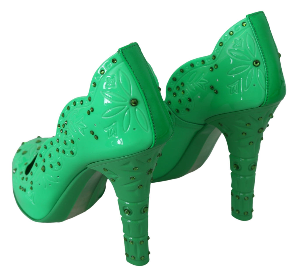 Dolce & Gabbana Grün Kristall Floral CINDERELLA Heels Schuhe