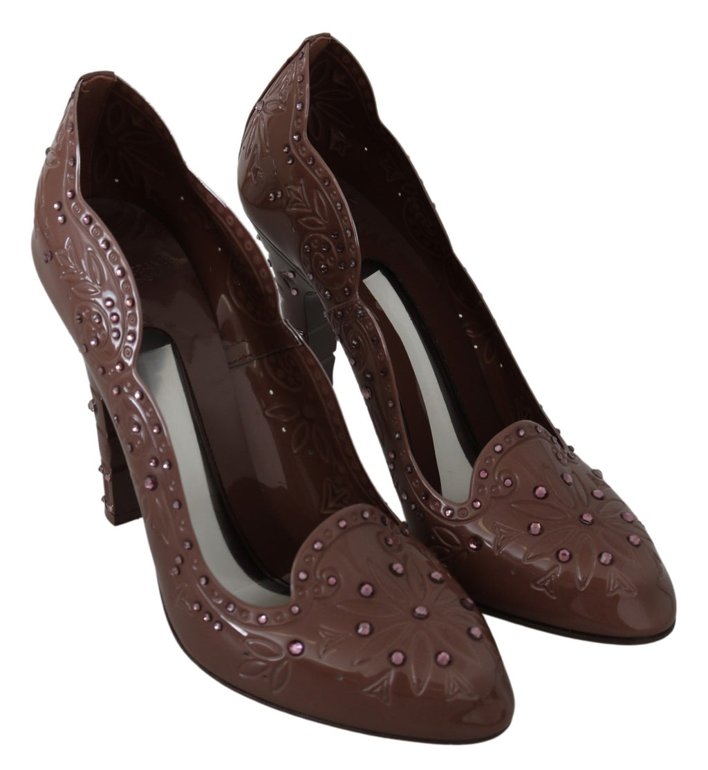 Dolce & Gabbana Braune Floral Crystal Heels CINDERELLA Schuhe