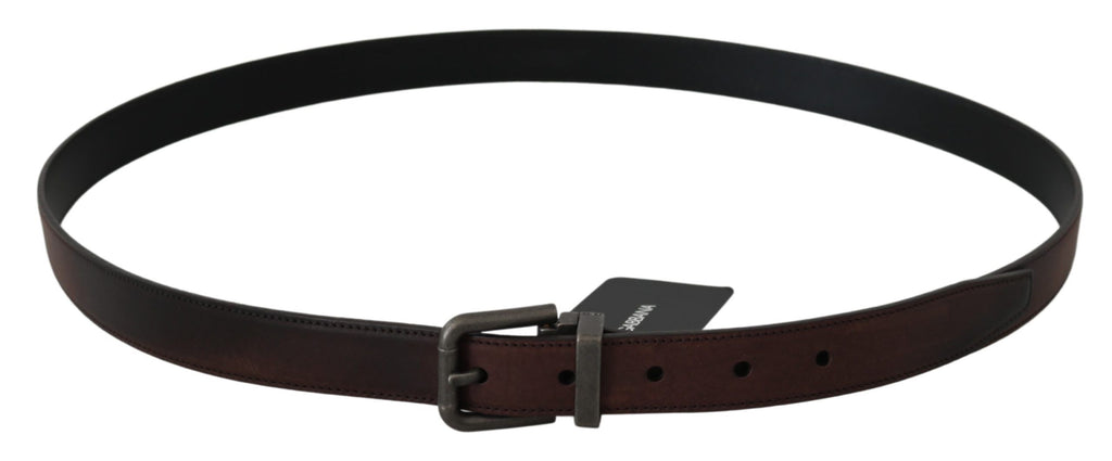 Dolce & Gabbana Solider brauner Ledergürtel mit grauer Schnalle