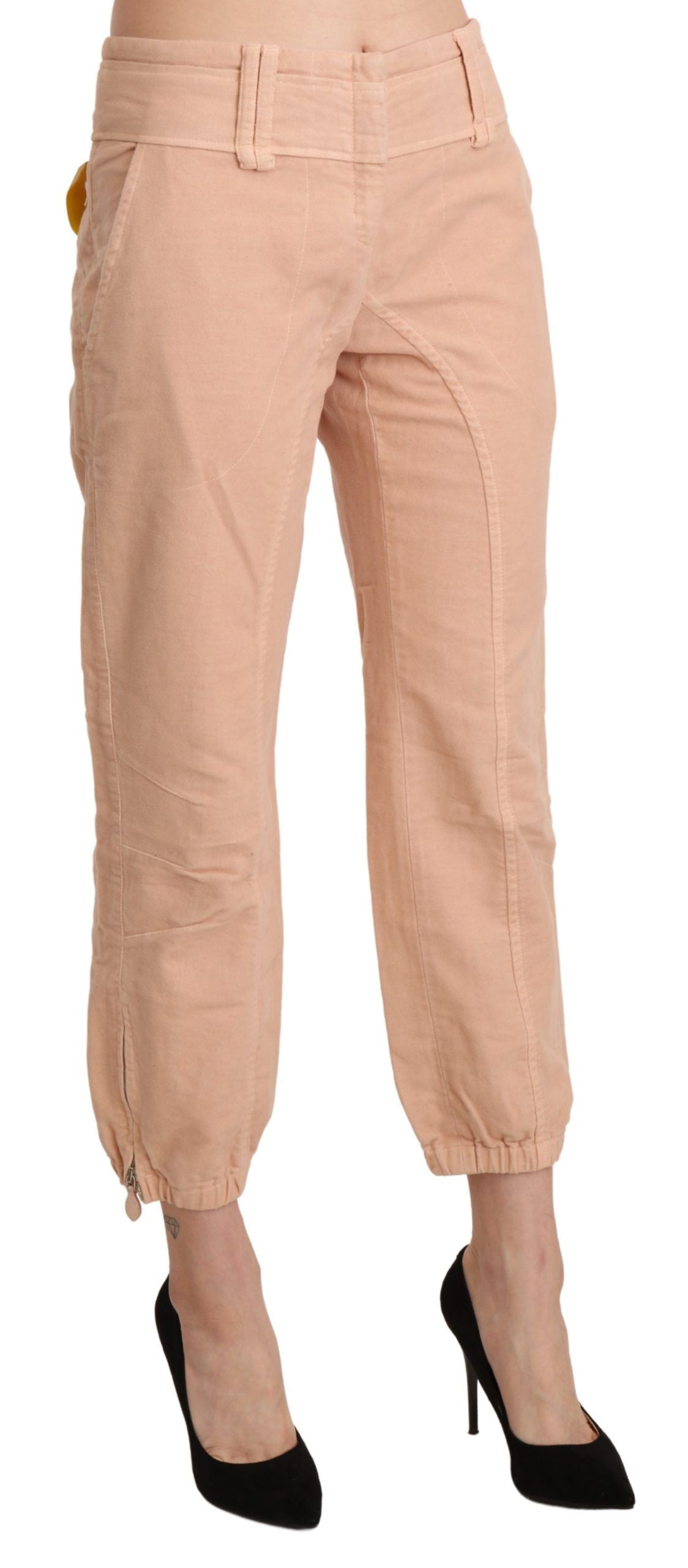 Ermanno Scervino Beige Mid Waist Cropped Cotton Chino Pants