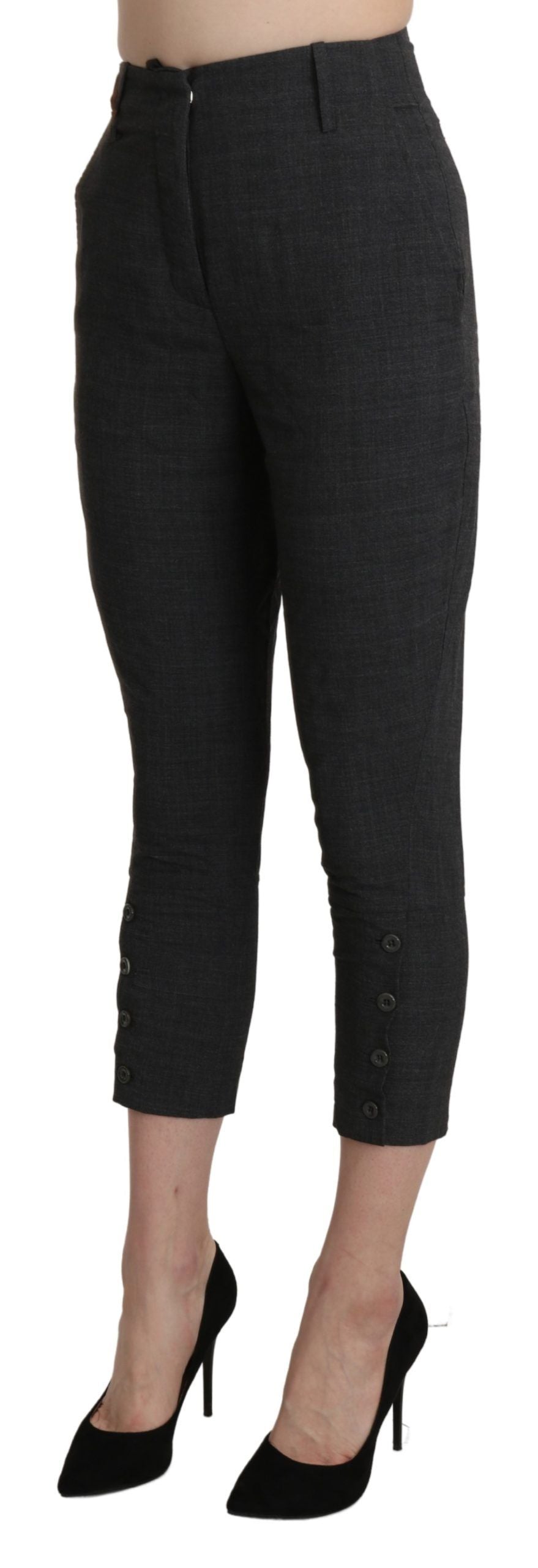 Ermanno Scervino Graue Capri-Hose mit hoher Taille aus beschnittener Baumwolle