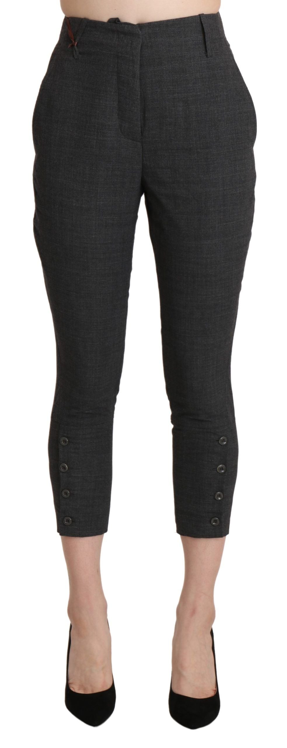 Ermanno Scervino Graue Capri-Hose mit hoher Taille aus beschnittener Baumwolle