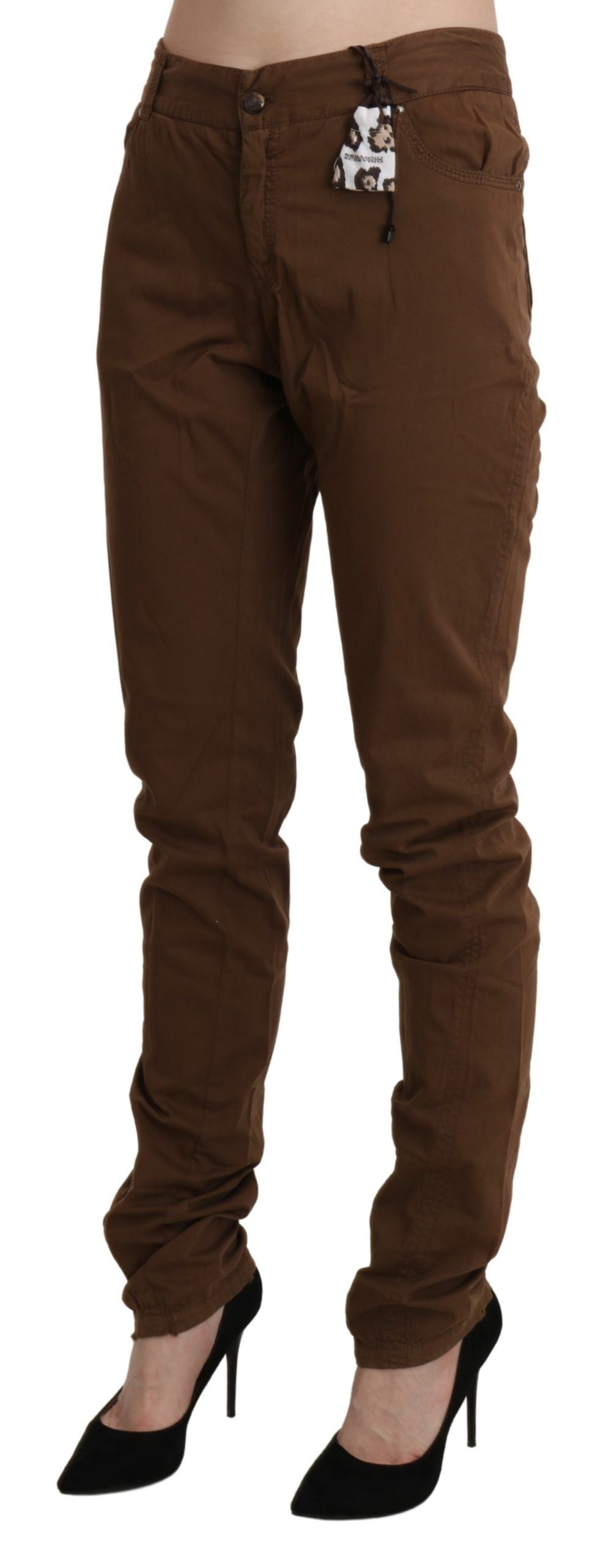 Ermanno Scervino Brown High-Waisted Cotton Skinny Trousers