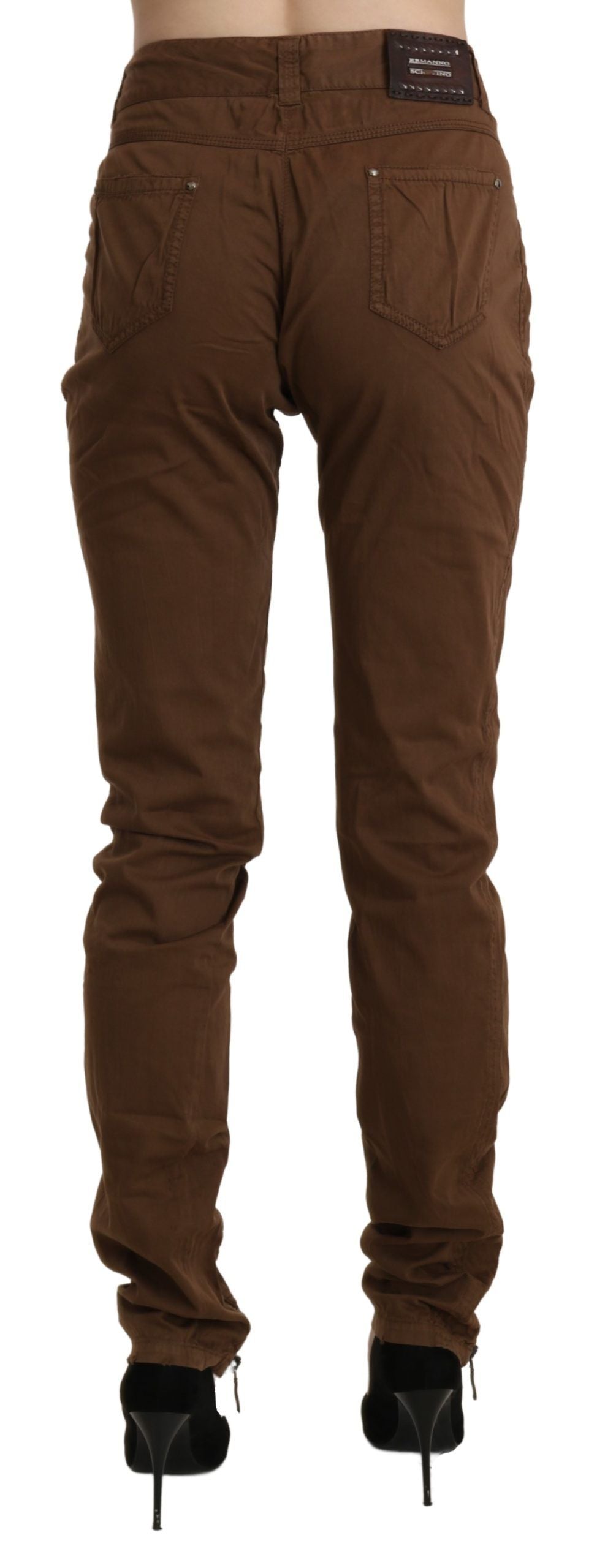 Ermanno Scervino Brown High-Waisted Cotton Skinny Trousers
