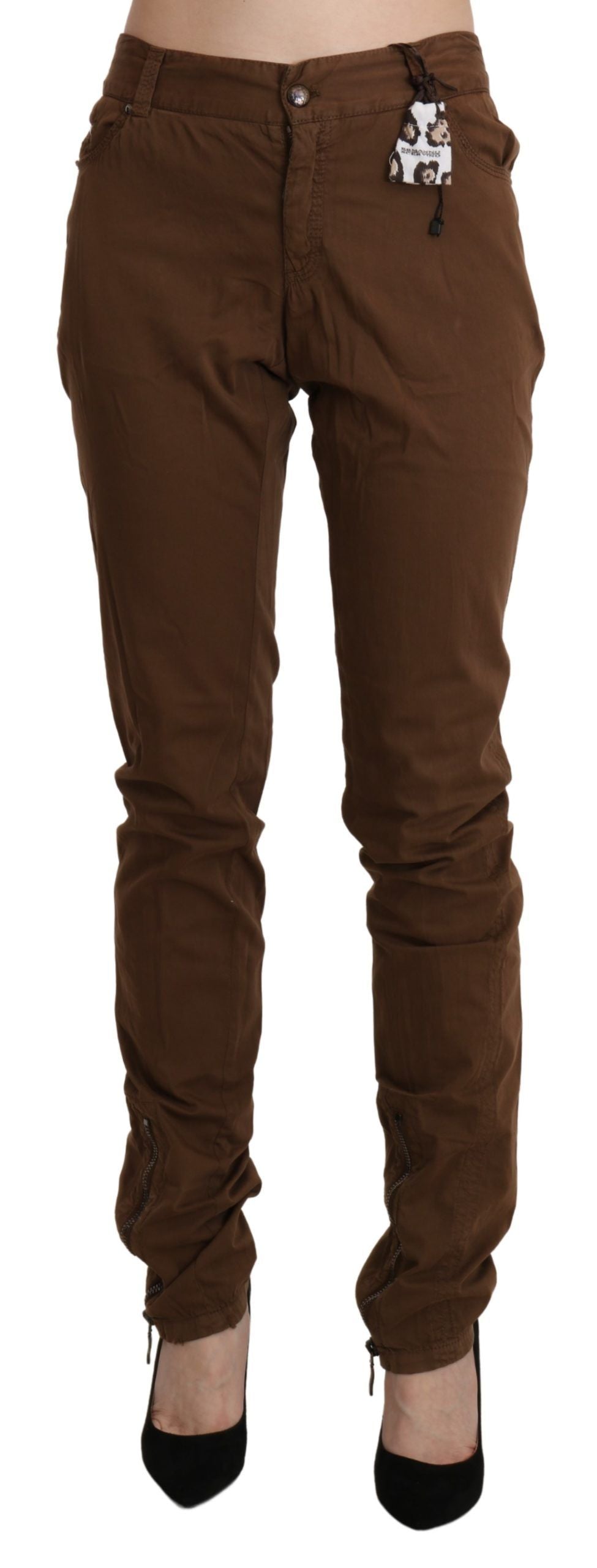 Ermanno Scervino Brown High-Waisted Cotton Skinny Trousers