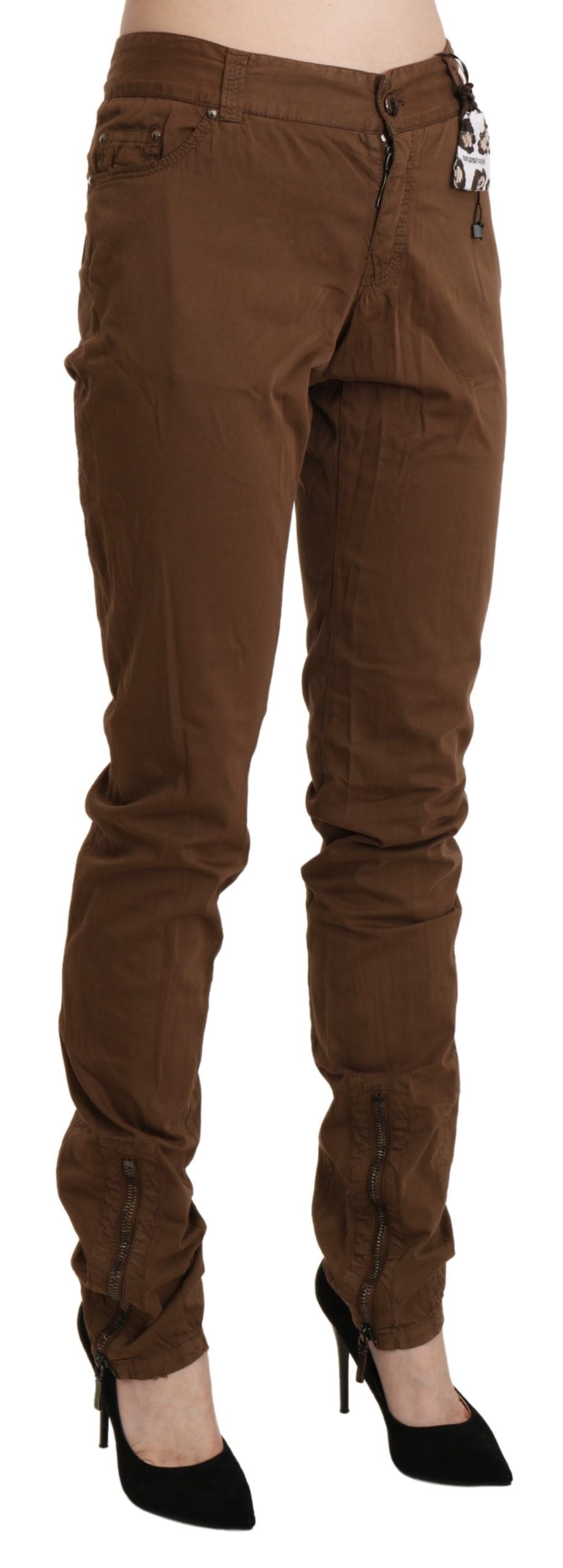 Ermanno Scervino Brown High-Waisted Cotton Skinny Trousers