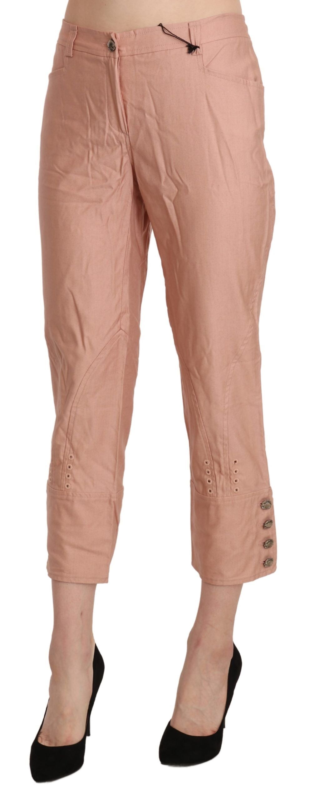 Ermanno Scervino Pink High-Waisted Cropped Cotton Trousers
