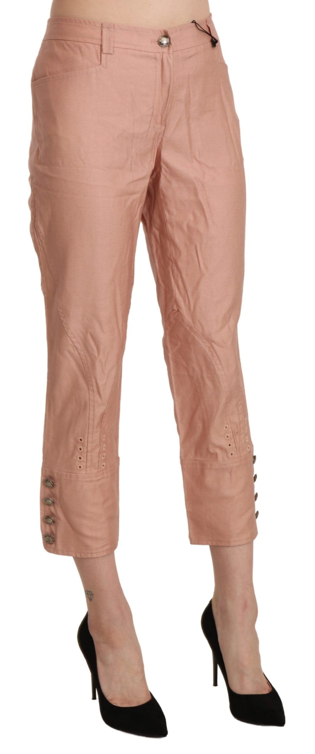 Ermanno Scervino Pink High-Waisted Cropped Cotton Trousers