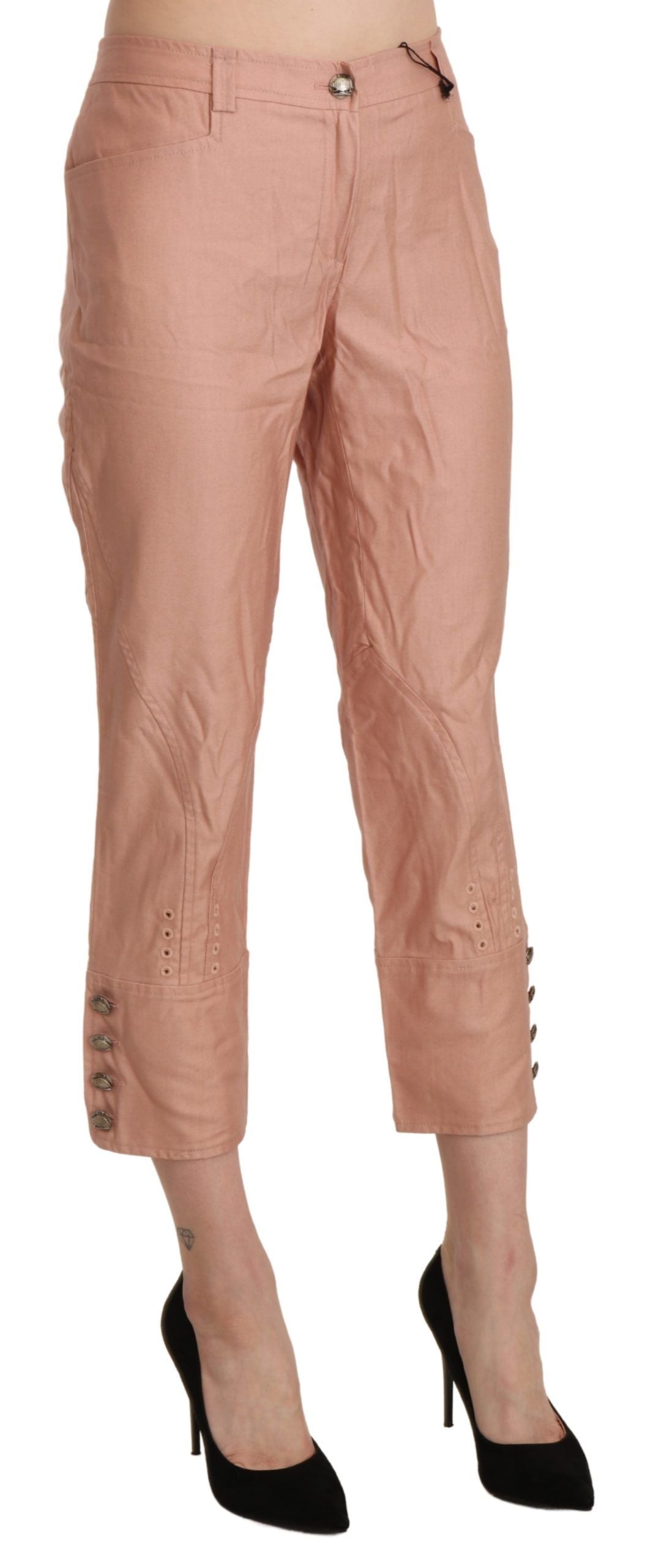 Ermanno Scervino Pink High-Waisted Cropped Cotton Trousers