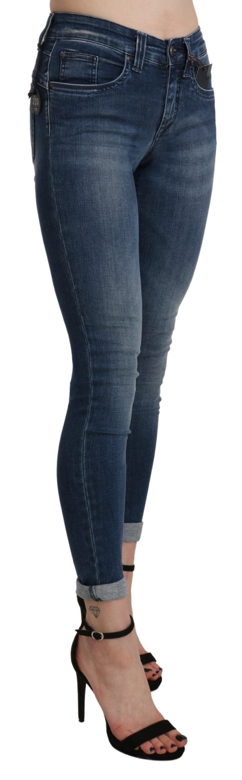 Ermanno Scervino Blau gewaschene High Waist Skinny Cropped Cotton Jeans