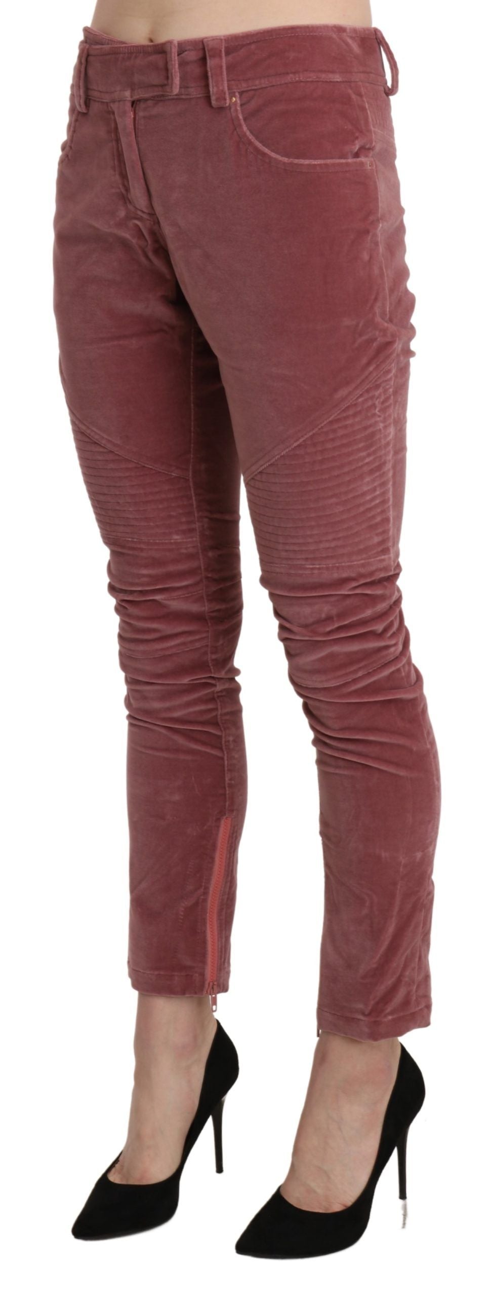 Ermanno Scervino Red Mid-Rise Cotton Skinny Trousers